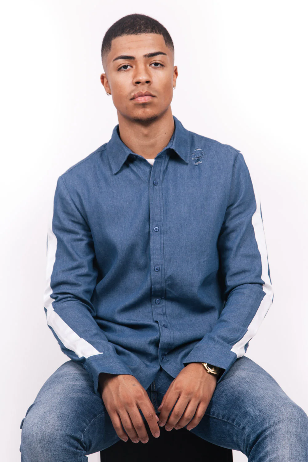 Chemise destroy bandes bleu blanc - Image 2