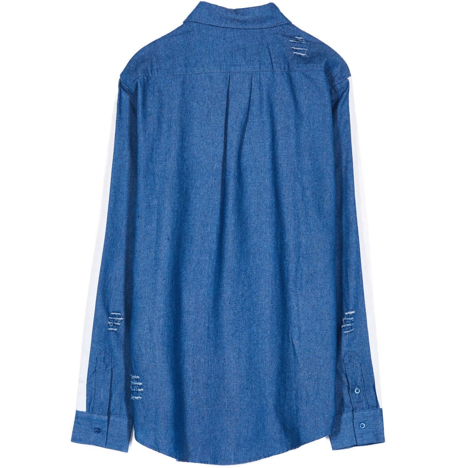 Chemise destroy bandes bleu blanc - Image 5