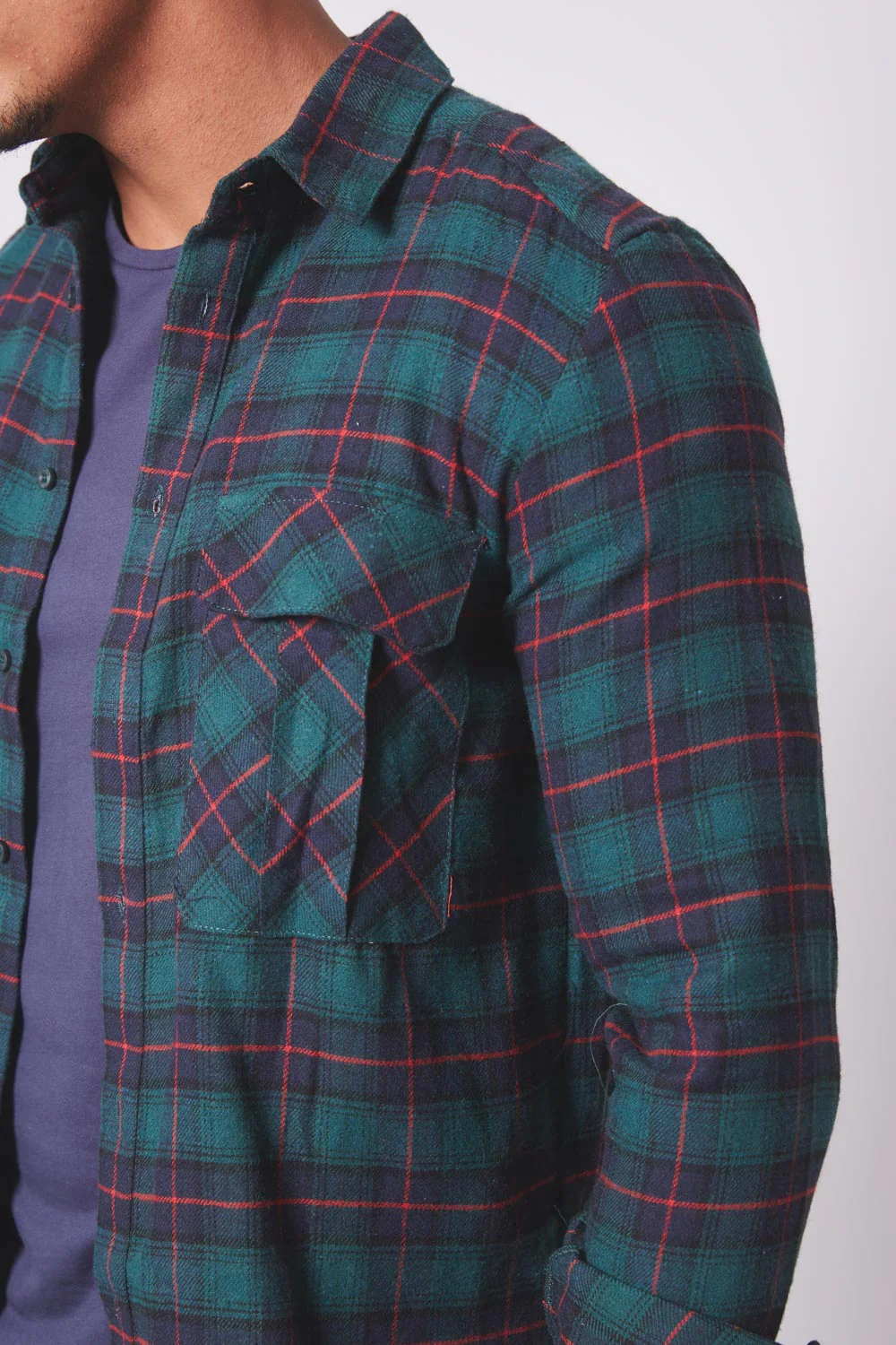 Chemise flanelle poches vert - Image 3