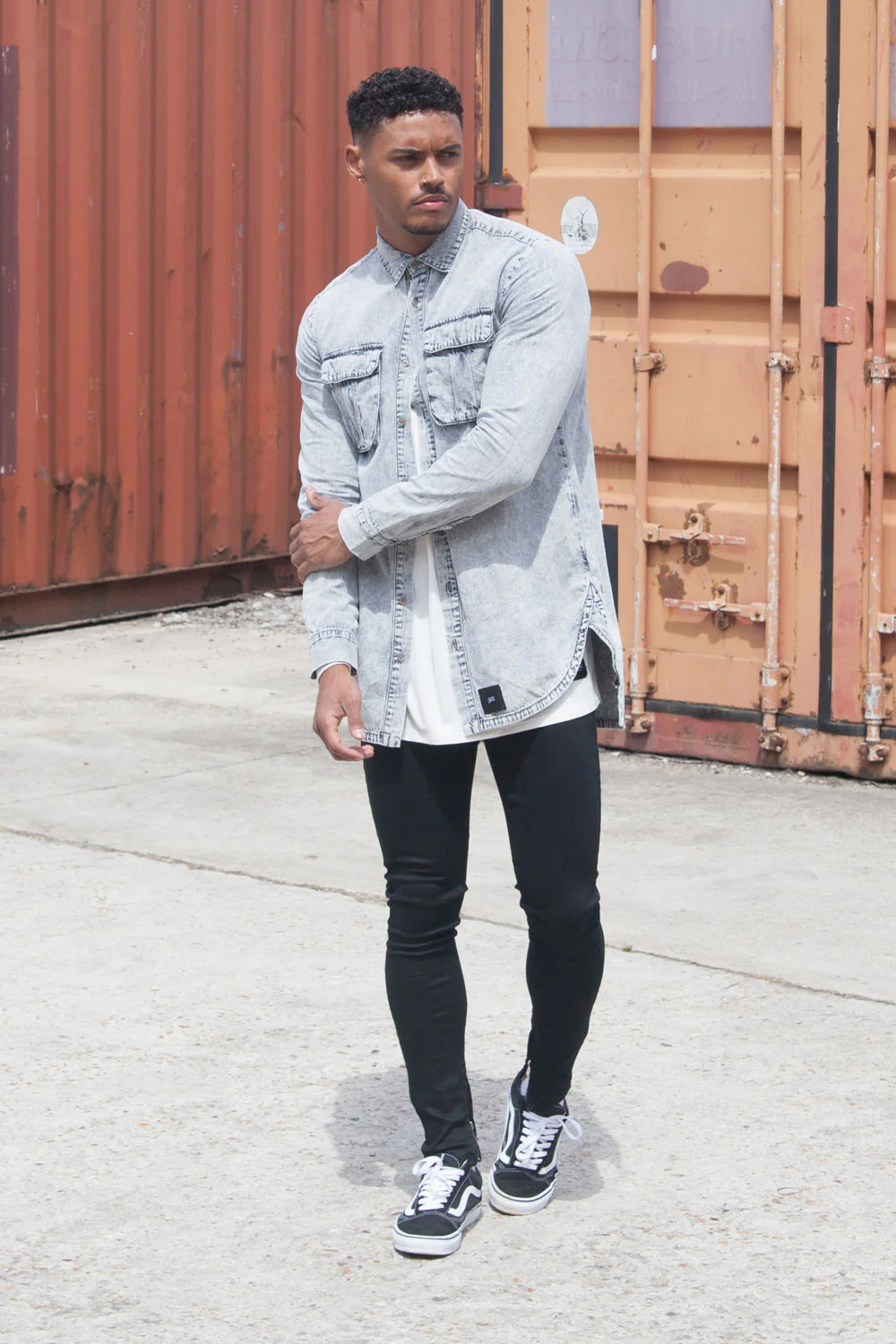 Chemise jean poches cargo gris - Image 2