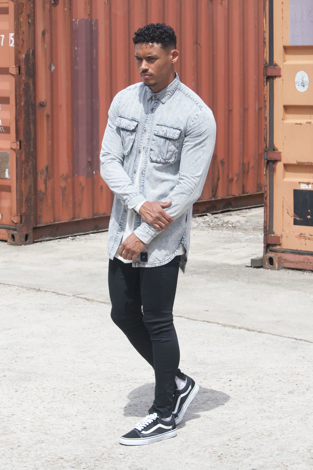 Chemise jean poches cargo gris - Image 4