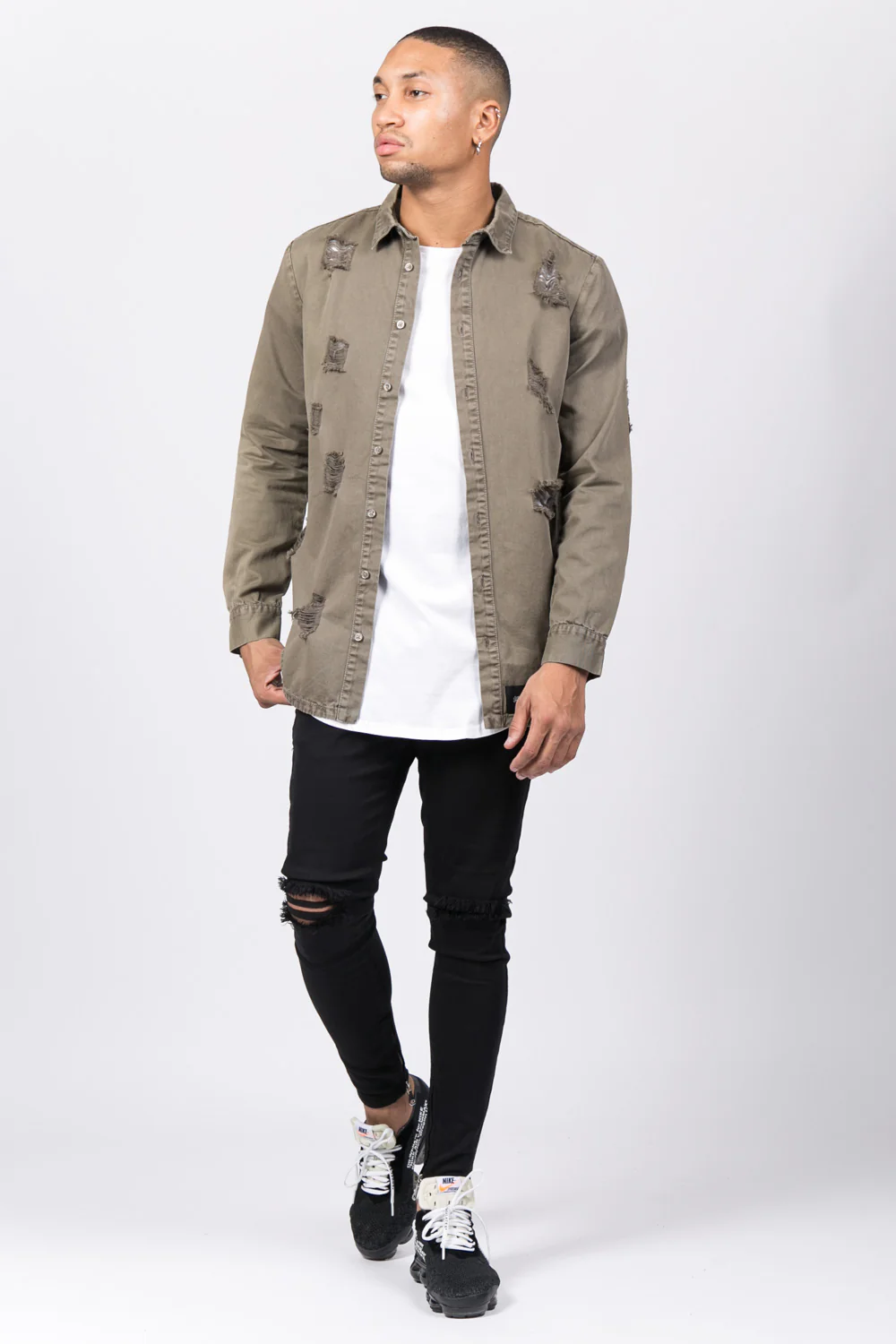 Chemise déchirée jean beige foncé - Image 3