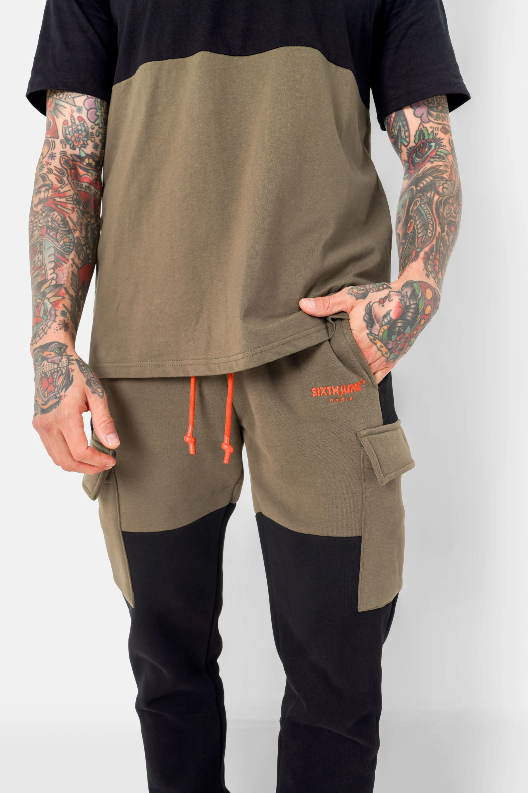 Jogging bicolore cargo Vert kaki - Image 4