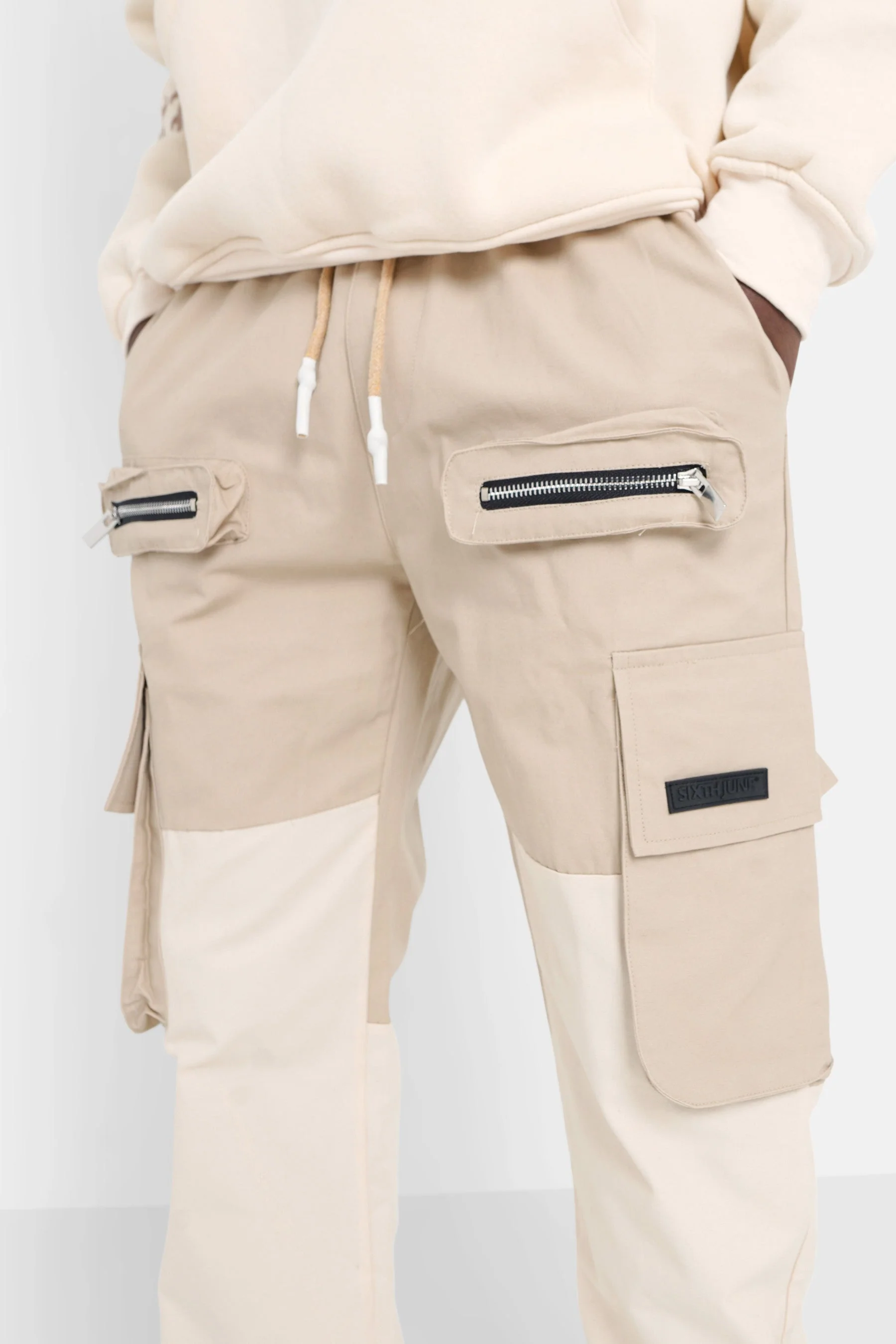 Pantalon cargo bicolore Beige - Image 3
