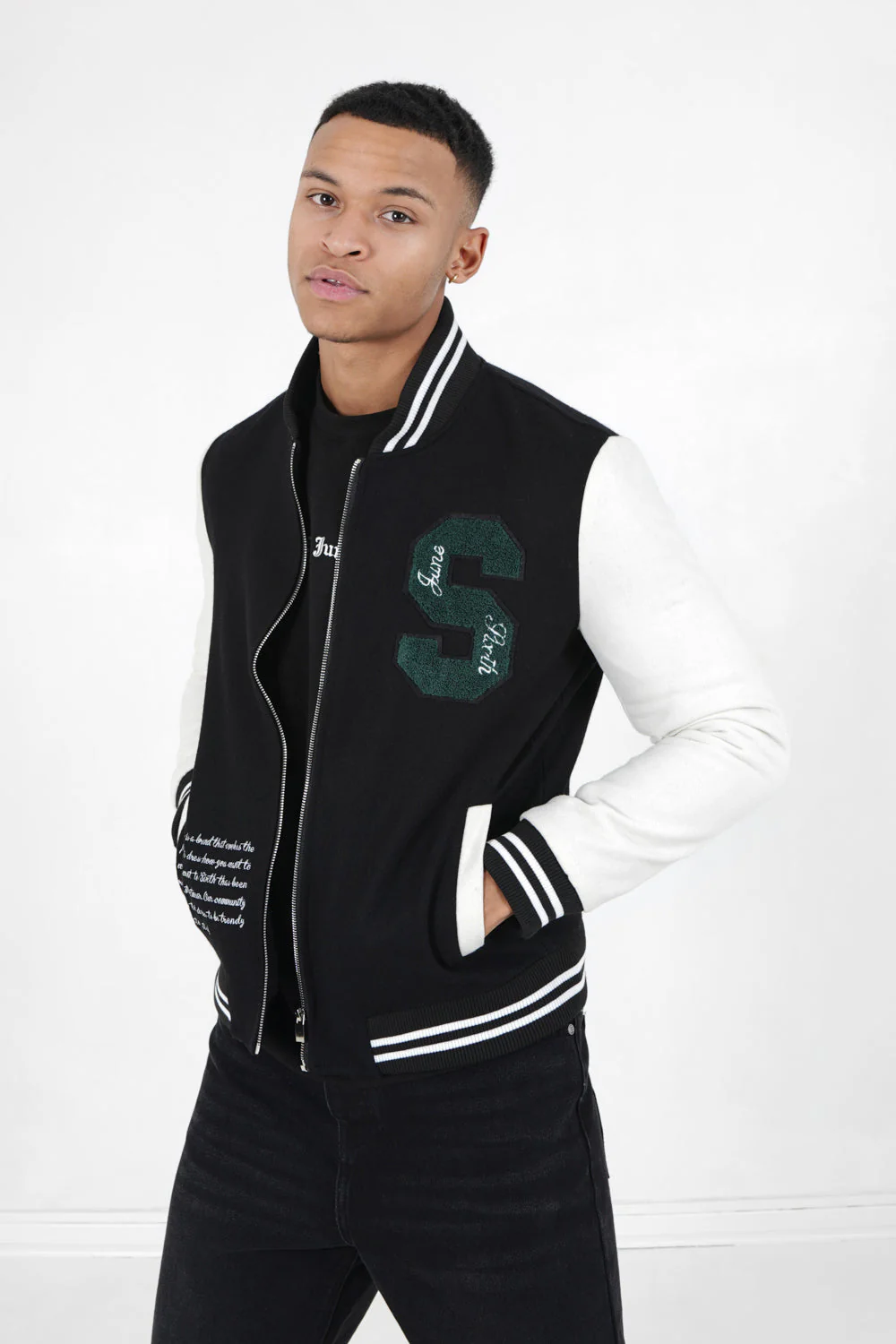 Veste teddy universitaire Noir
