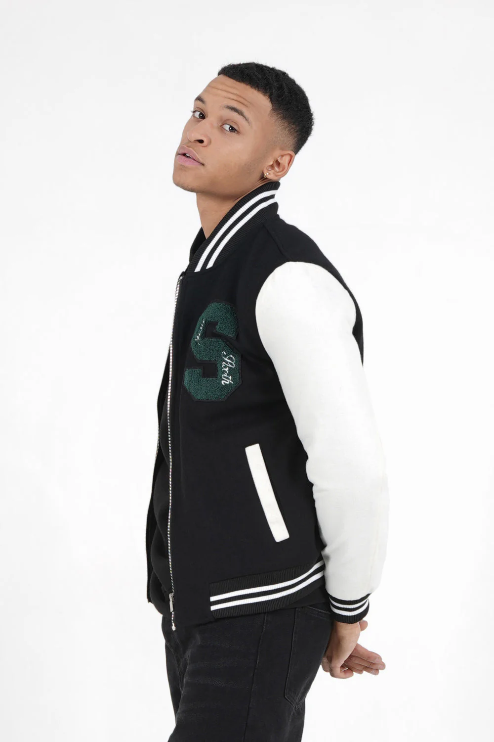 Veste teddy universitaire Noir - Image 4