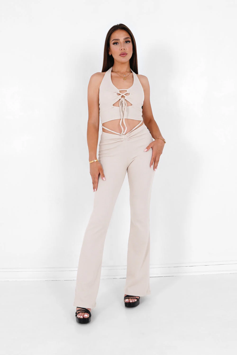 Pantalon côtelé cordons Beige - Image 2
