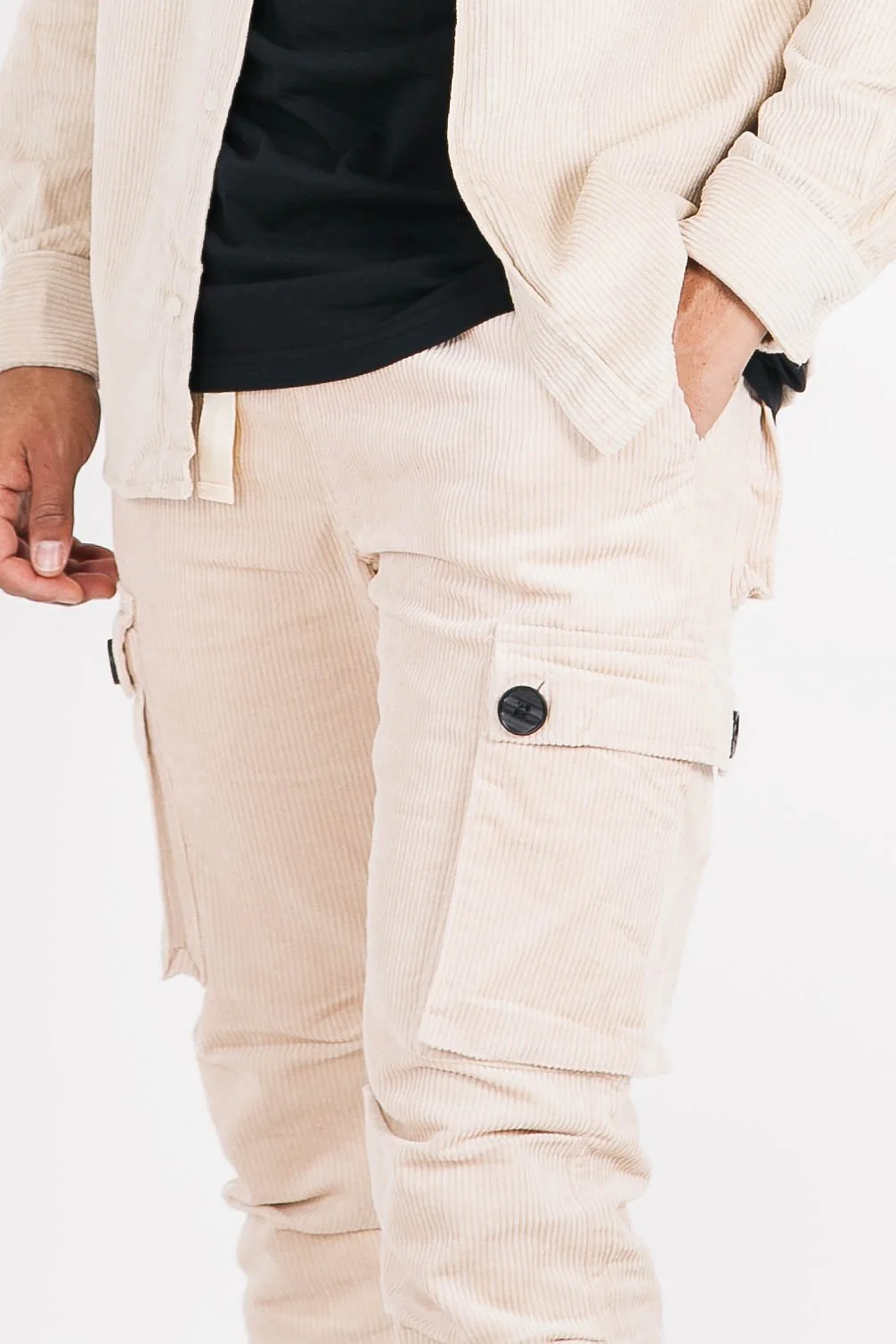 Pantalon cargo velours ceinture beige - Image 3