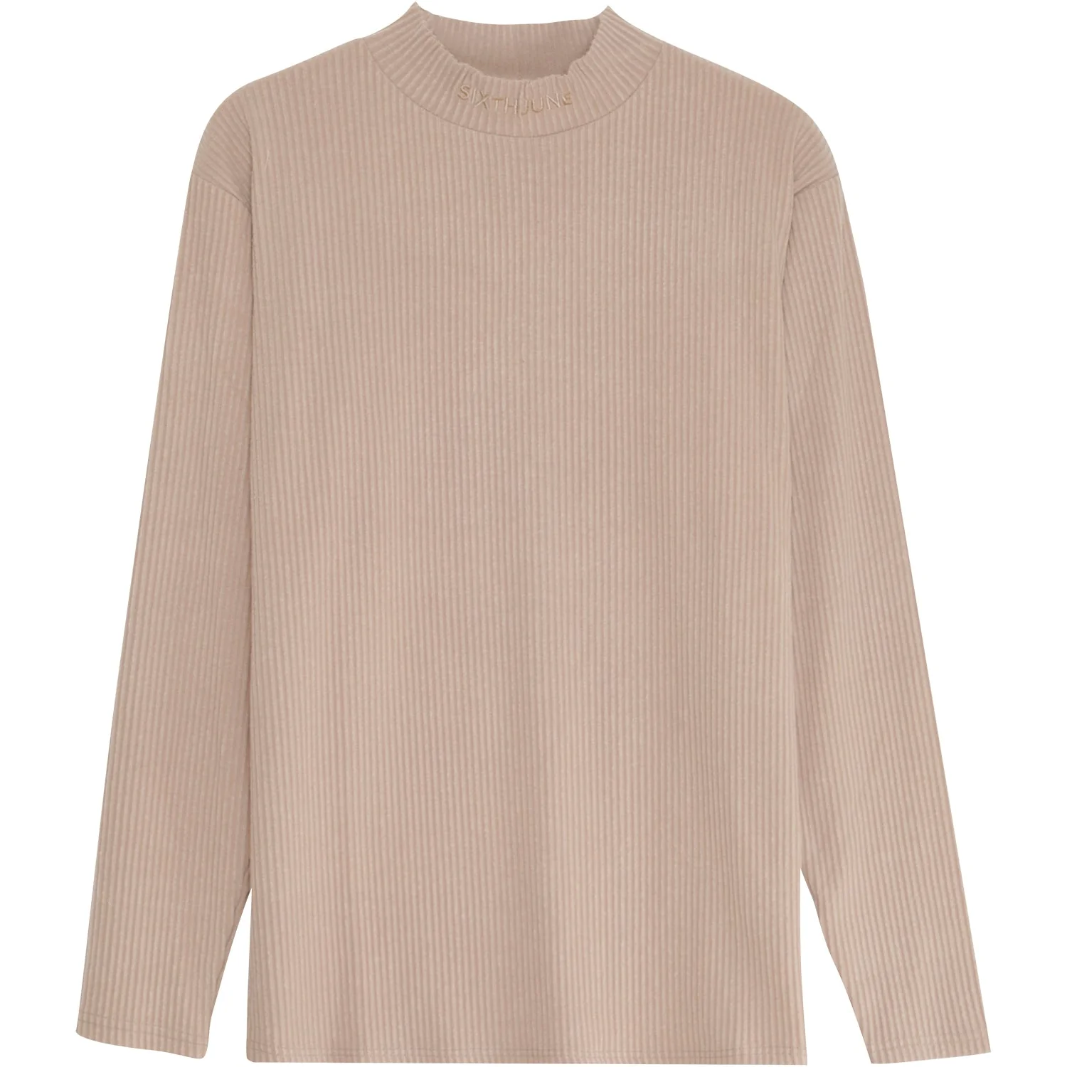 Pull maille côtelé col Beige foncé - Image 5