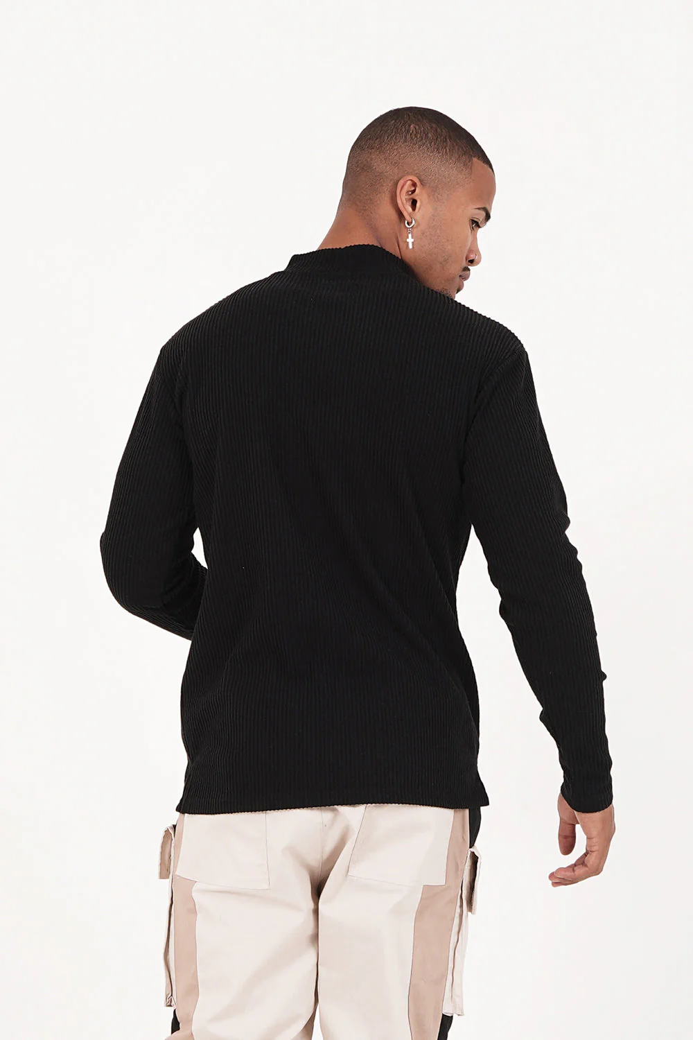 Pull maille côtelé col Noir - Image 4