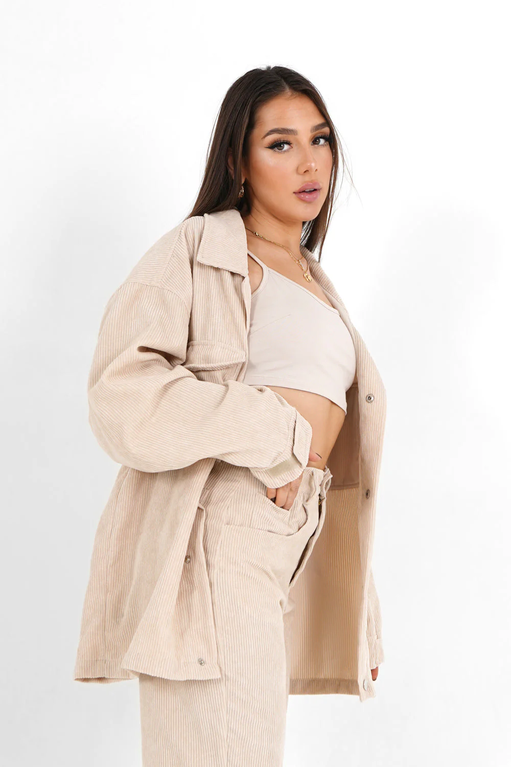 Veste velours côtelé Beige clair - Image 4
