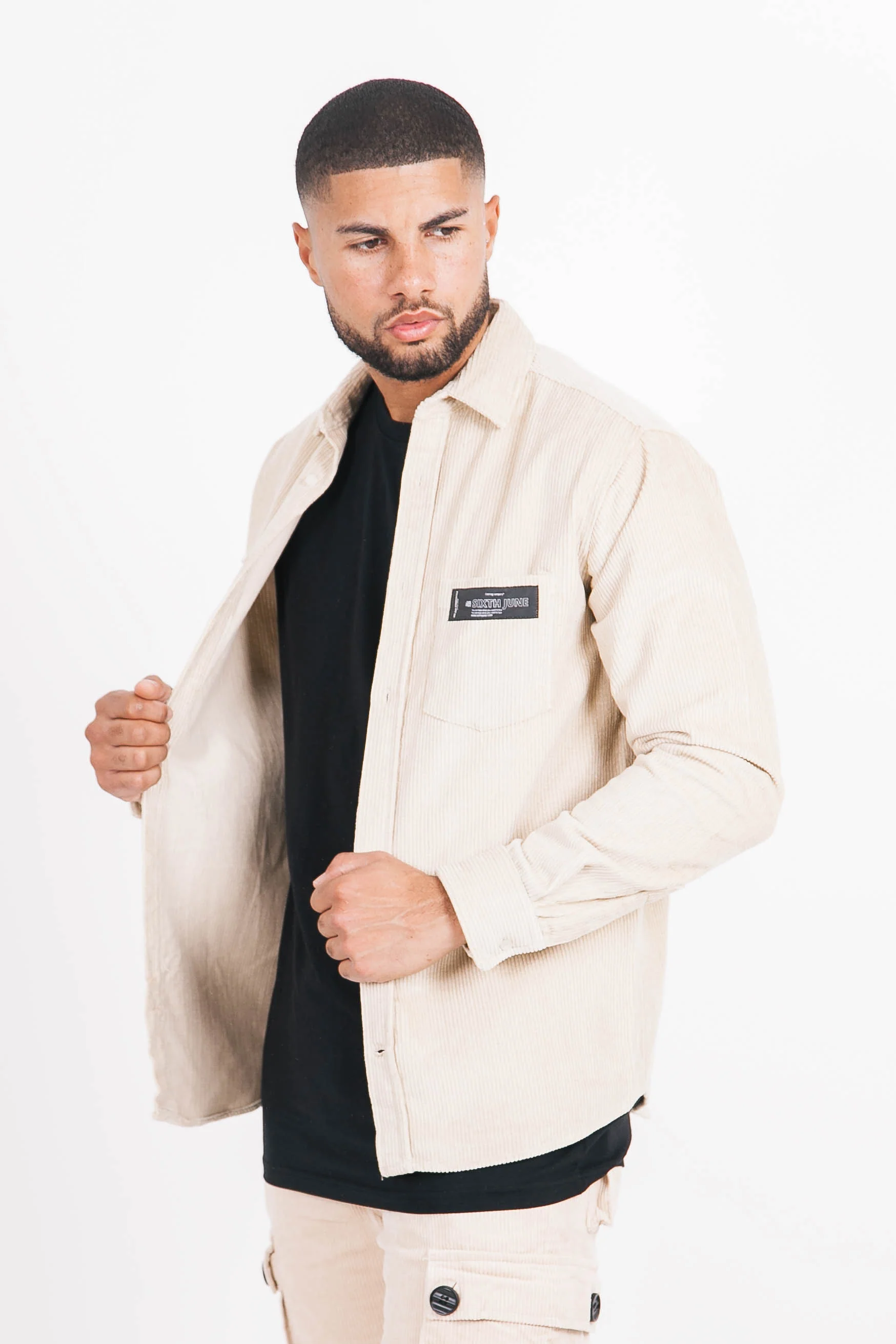 Chemise velours poche beige - Image 4