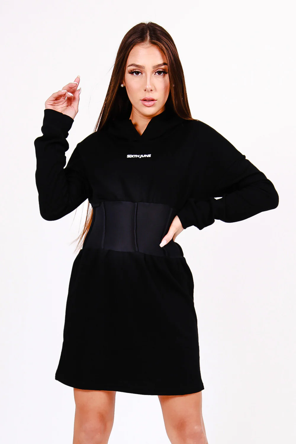 Robe sweat capuche corset noir - Image 2