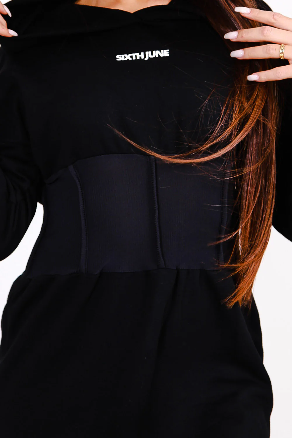 Robe sweat capuche corset noir - Image 3