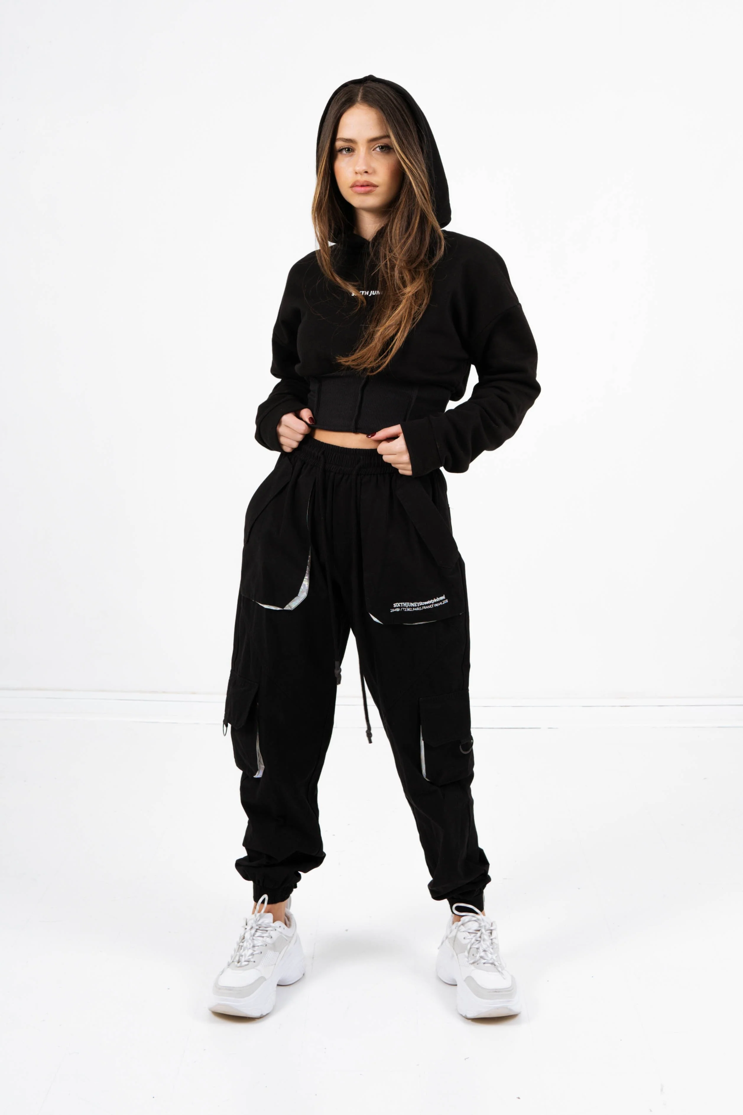 Sweatshirt capuche corset Noir - Image 2