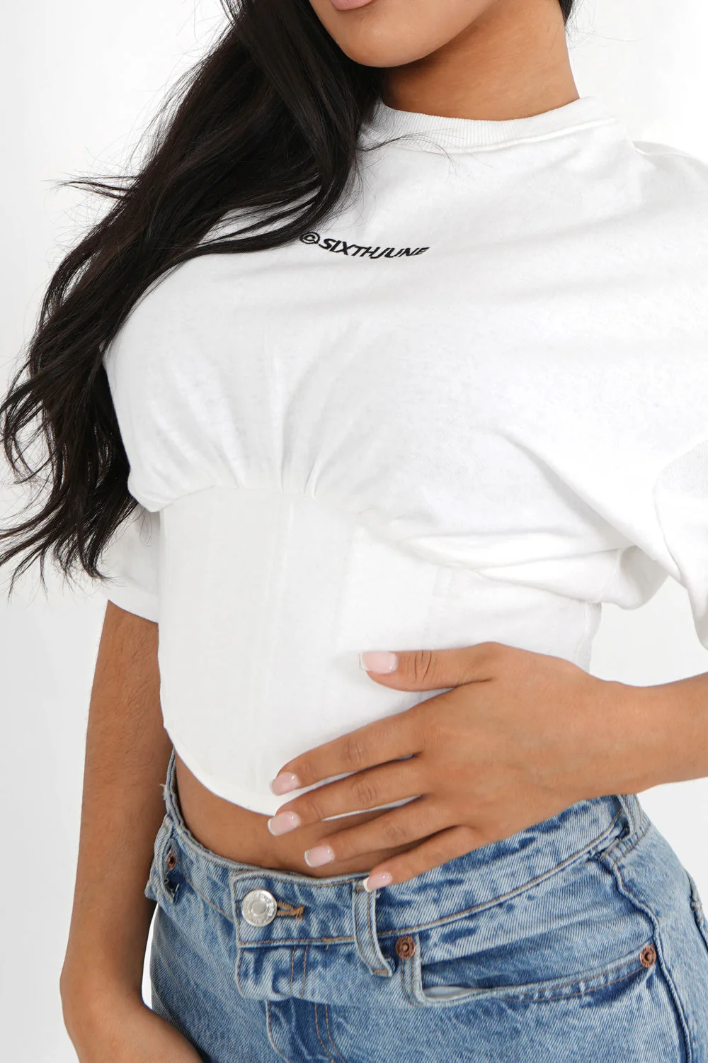 T-shirt corset court Blanc cassé - Image 3
