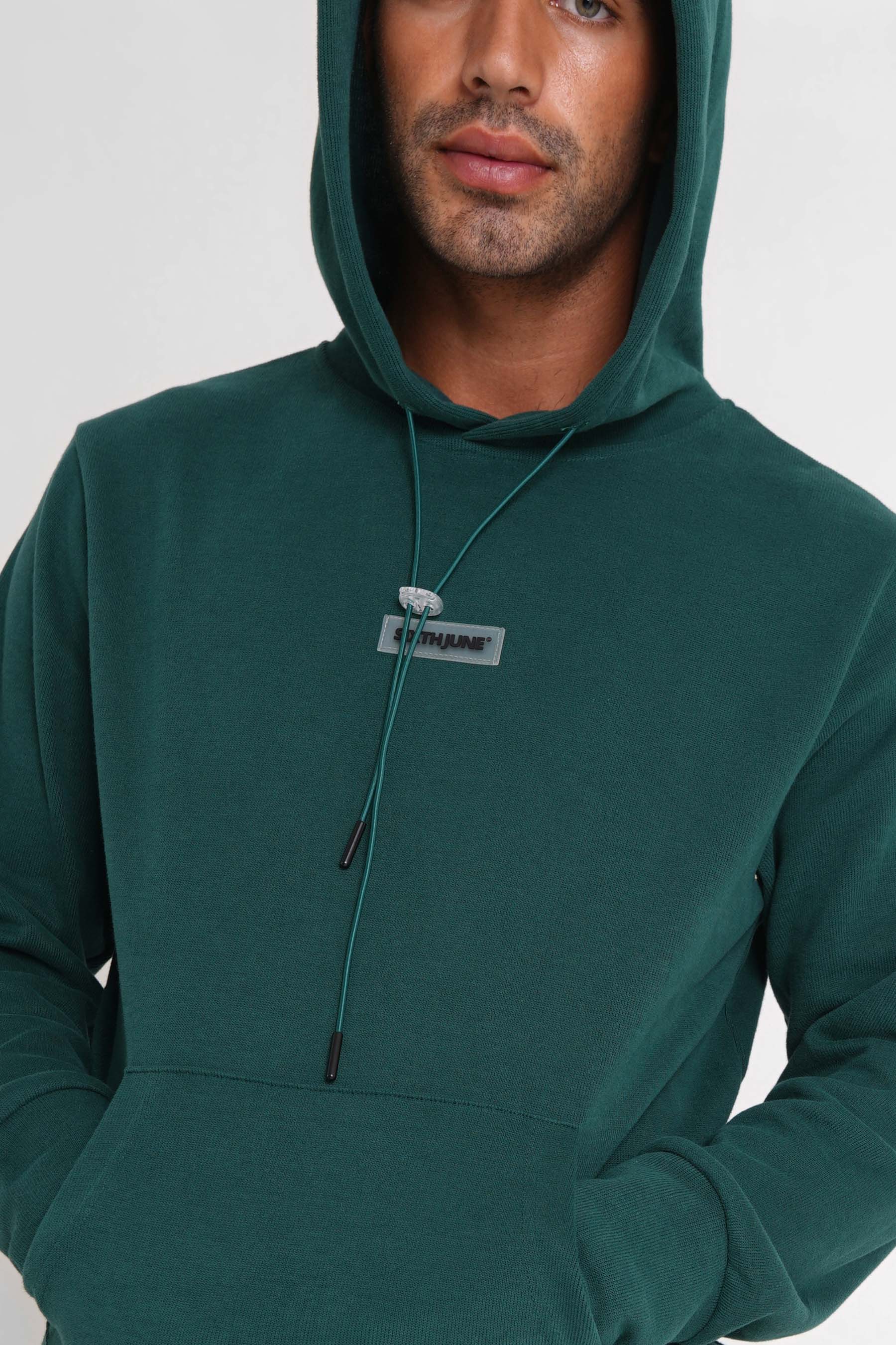 Sweat capuche côtelé patch Vert foncé - Image 3