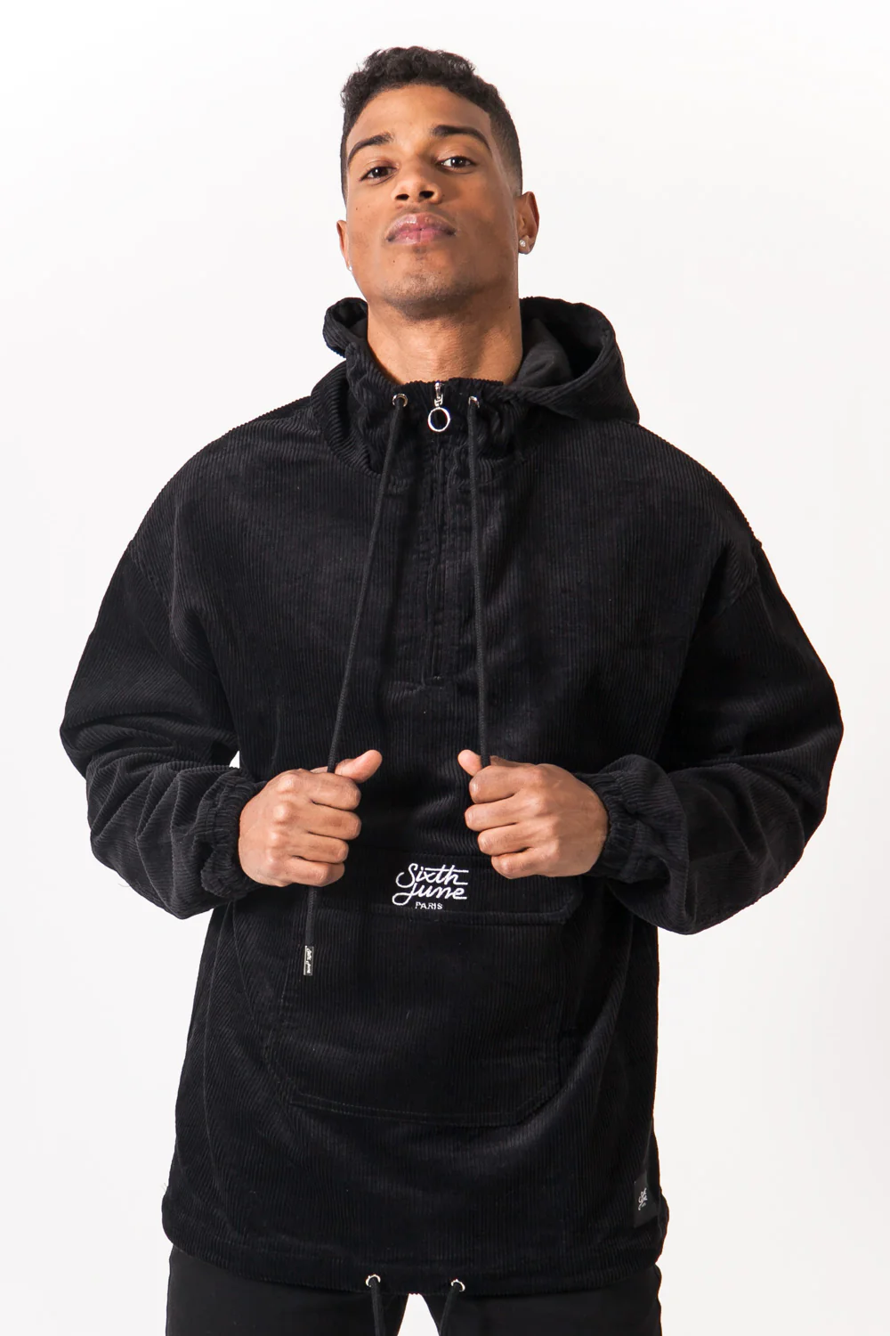 Coupe vent velours capuche noir - Image 2