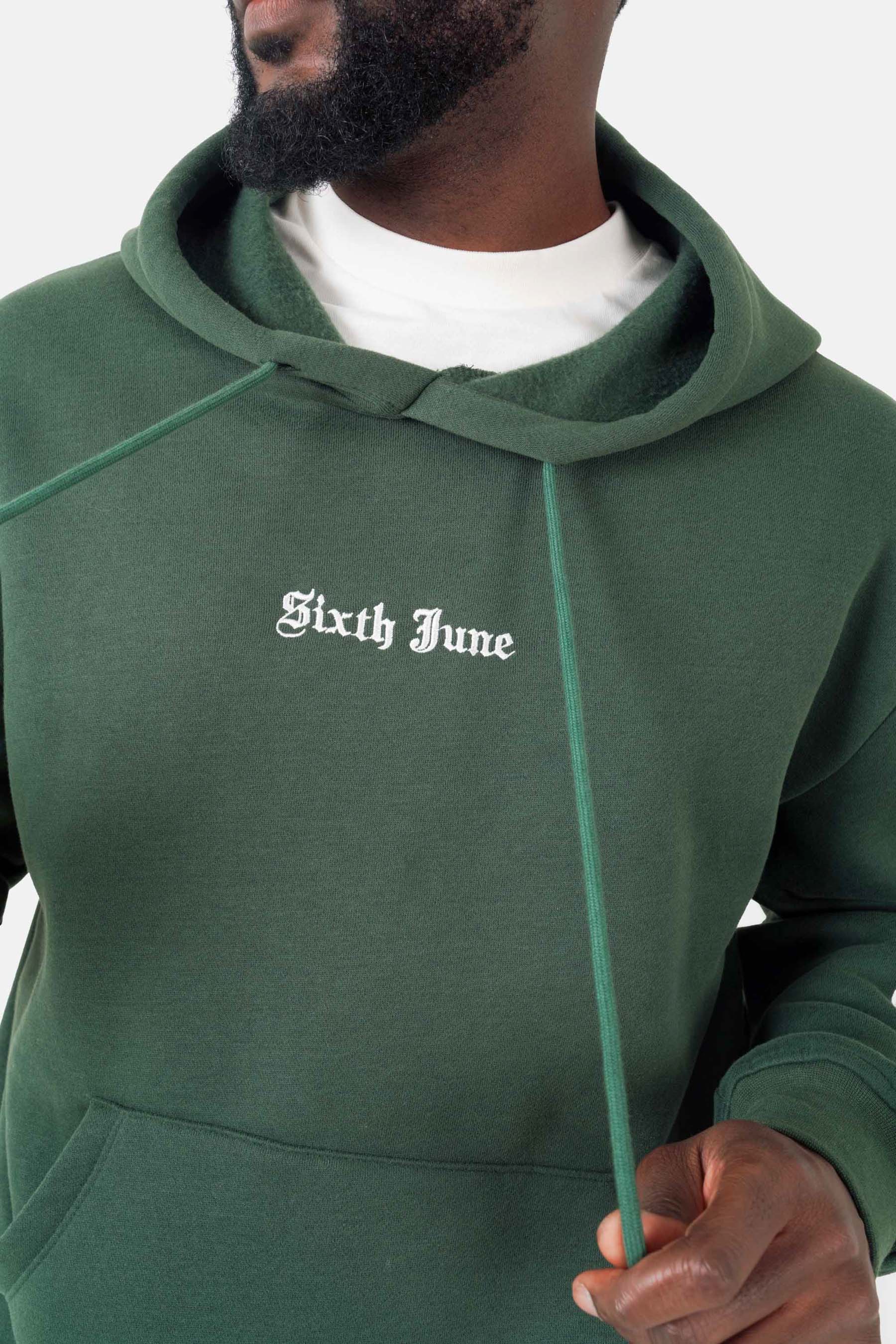 Sweatshirt capuche crew molletonné Vert foncé - Image 3