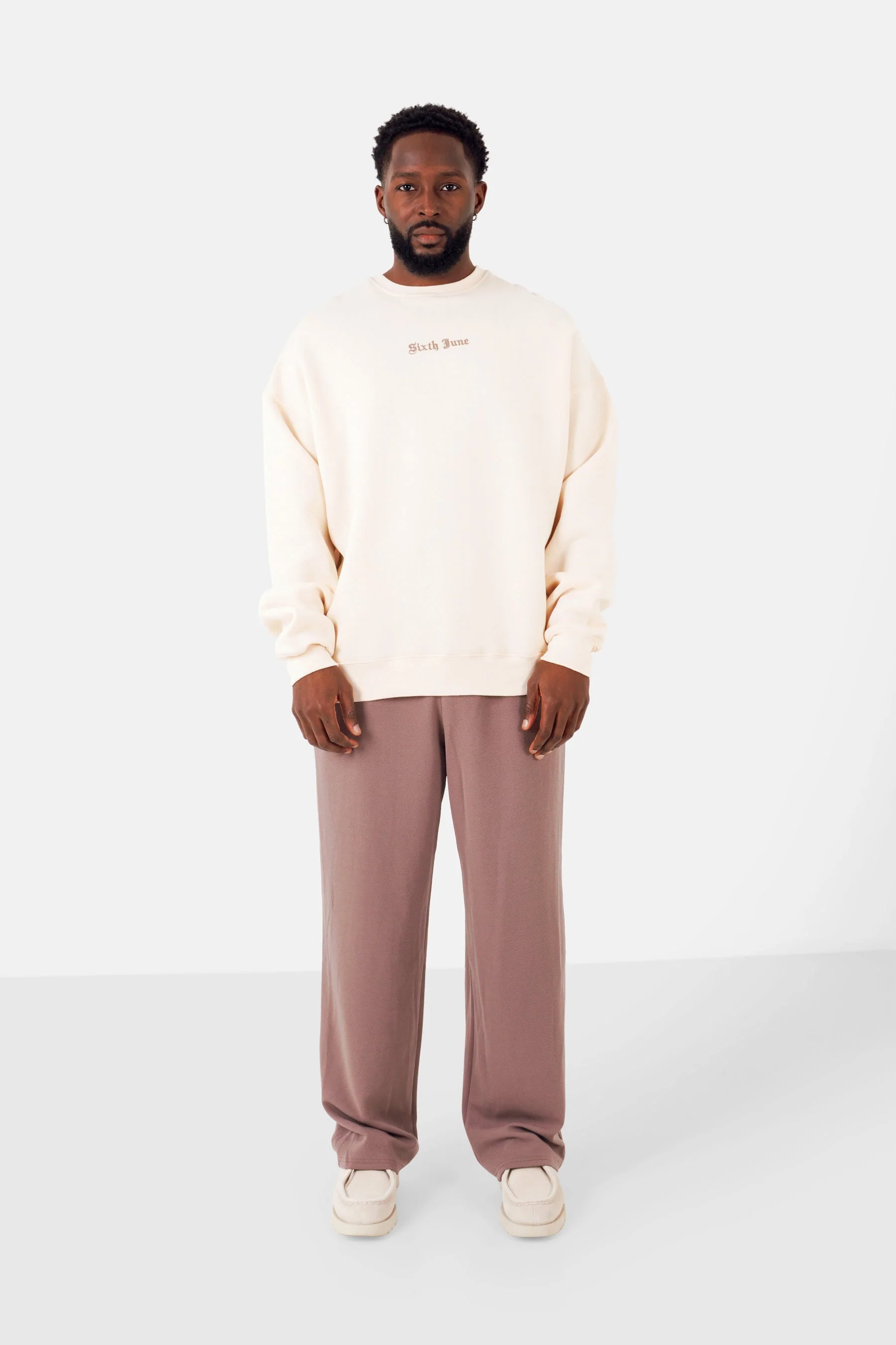 Sweatshirt broderies crew oversize Beige - Image 2