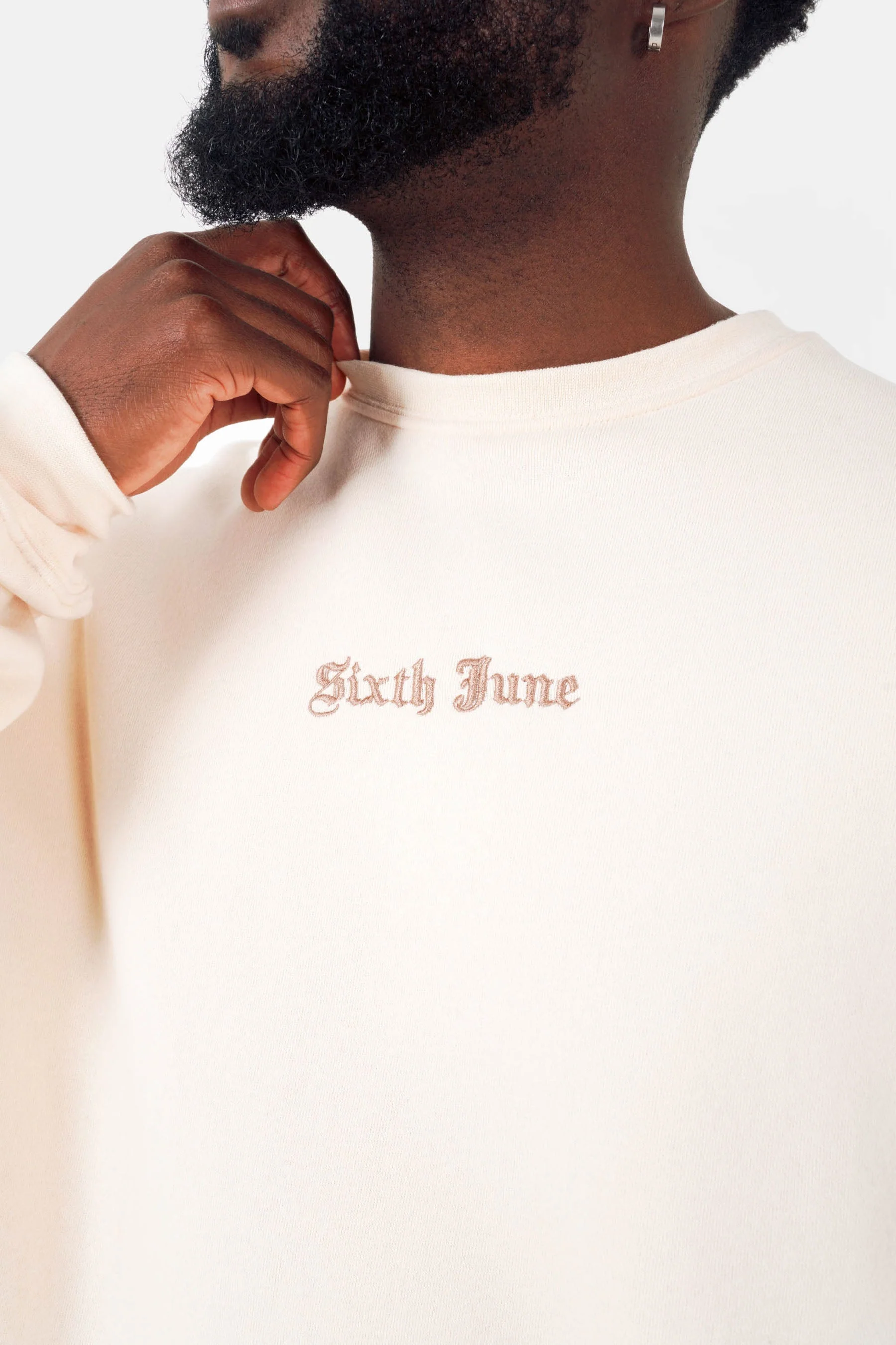 Sweatshirt broderies crew oversize Beige - Image 3