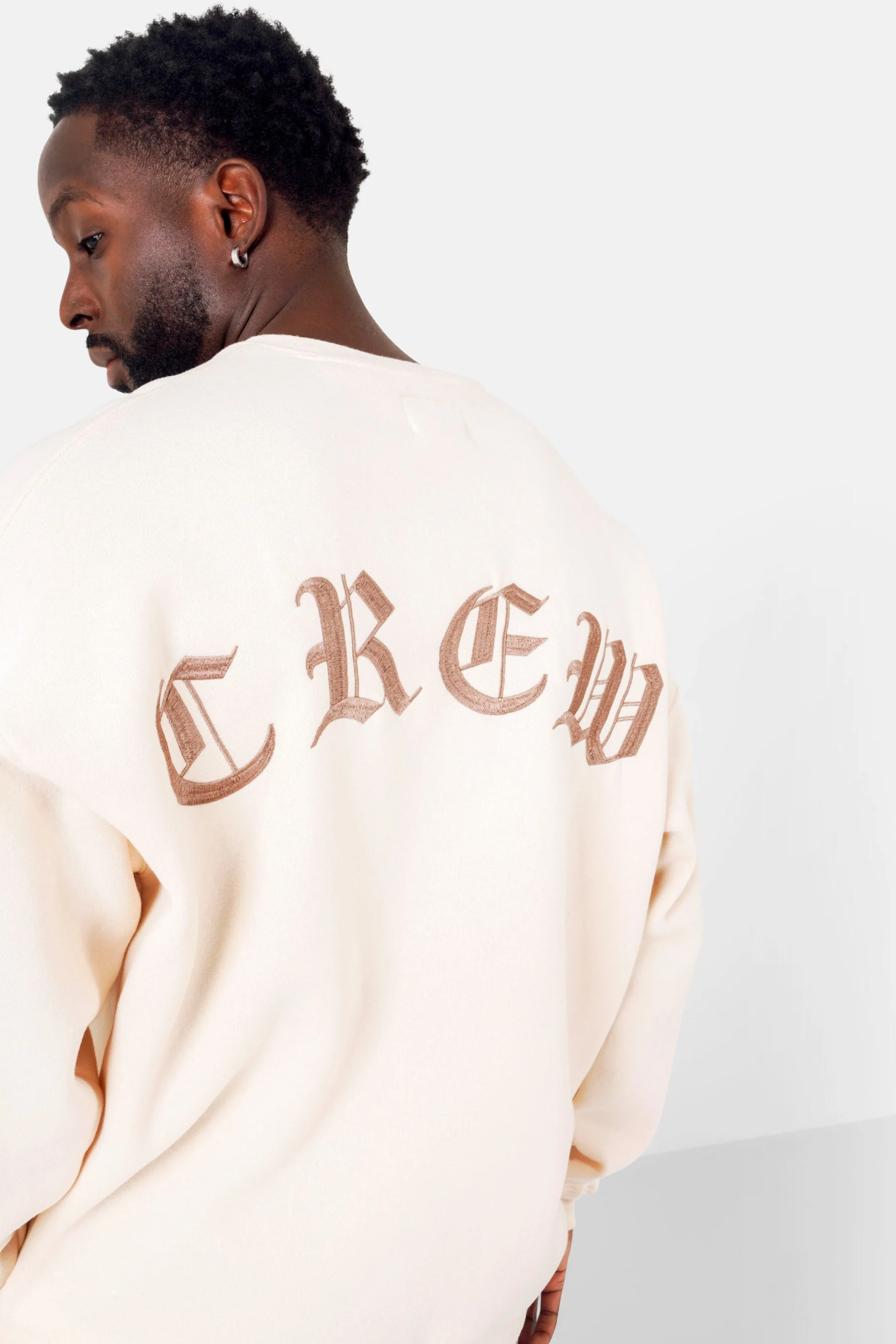 Sweatshirt broderies crew oversize Beige - Image 4