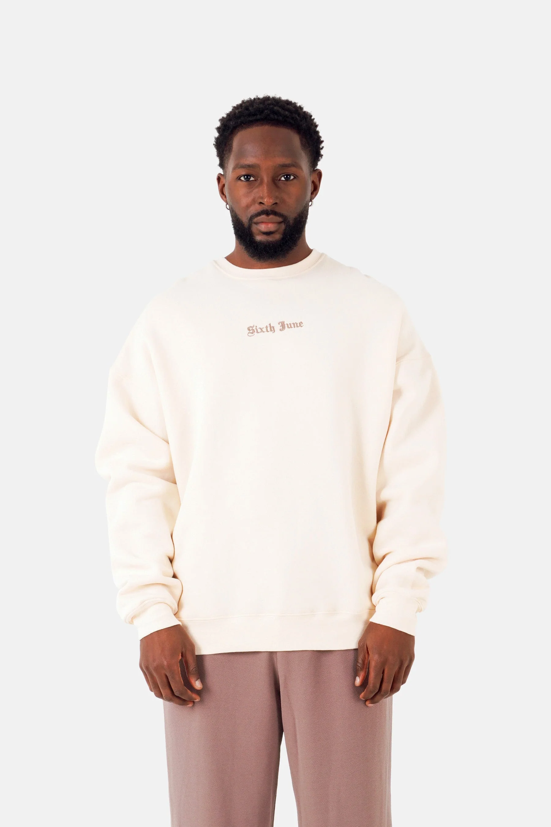 Sweatshirt broderies crew oversize Beige - Image 5