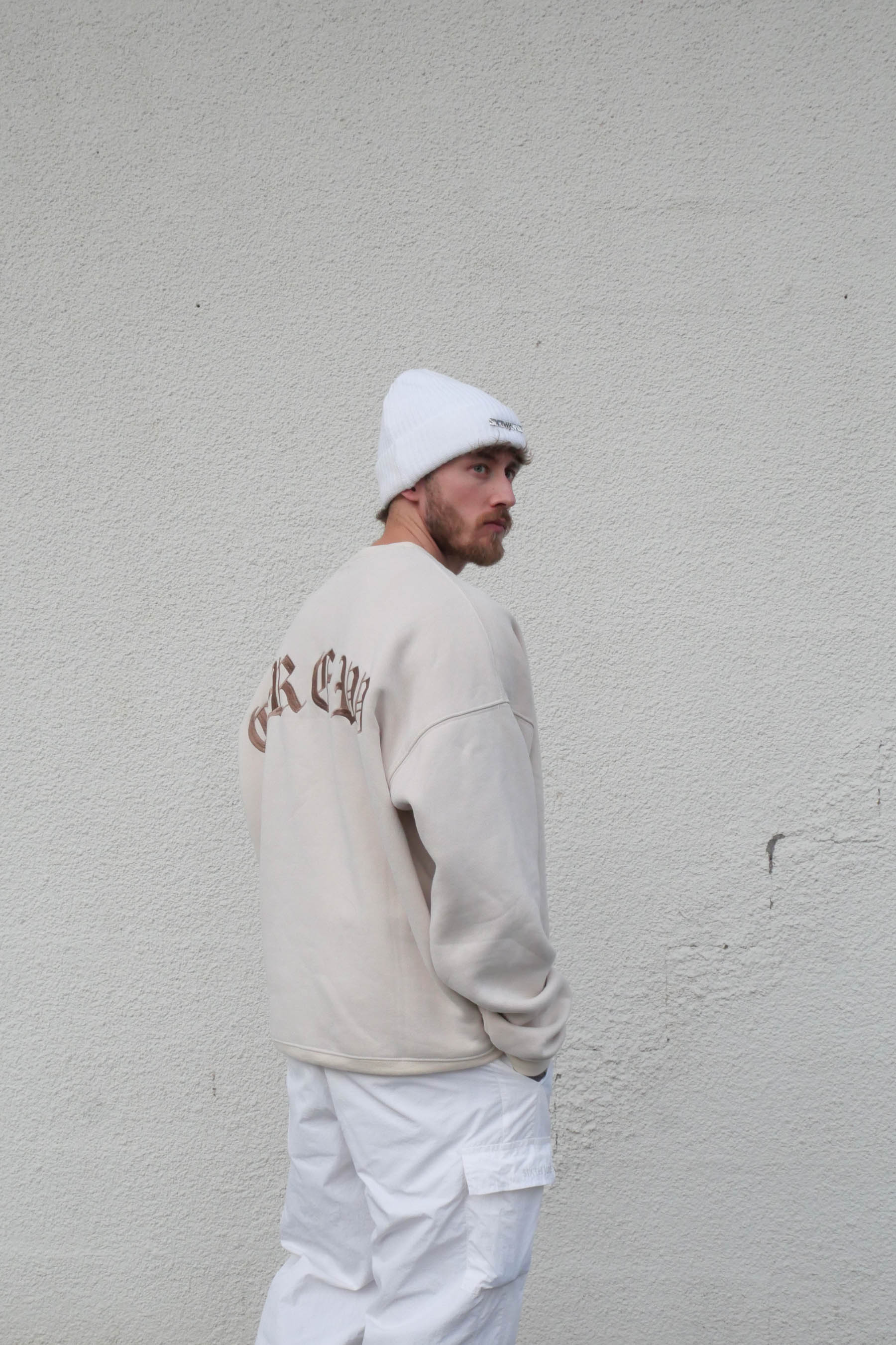 Sweatshirt broderies crew oversize Beige - Image 6