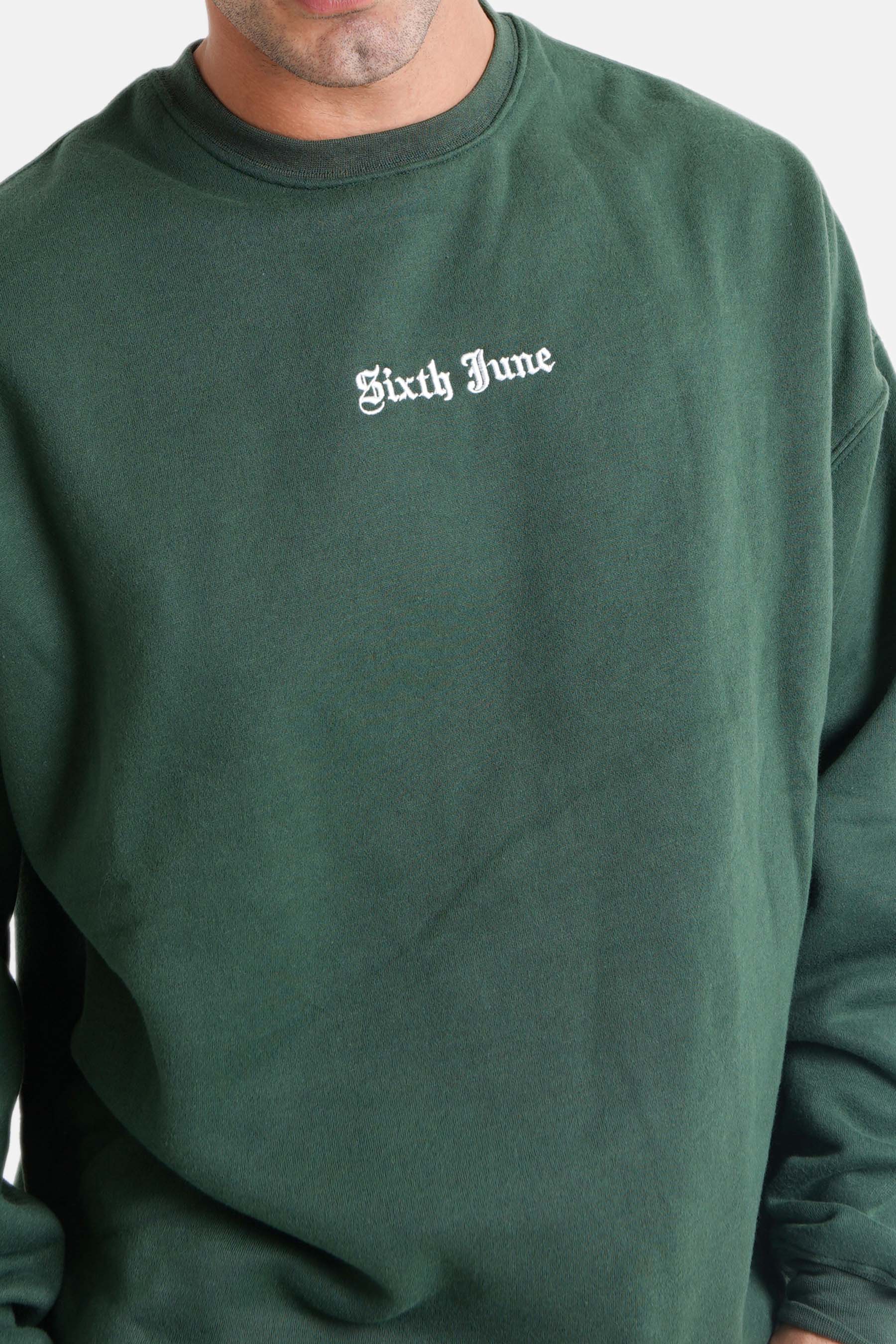 Sweatshirt broderies crew oversize Vert foncé - Image 3
