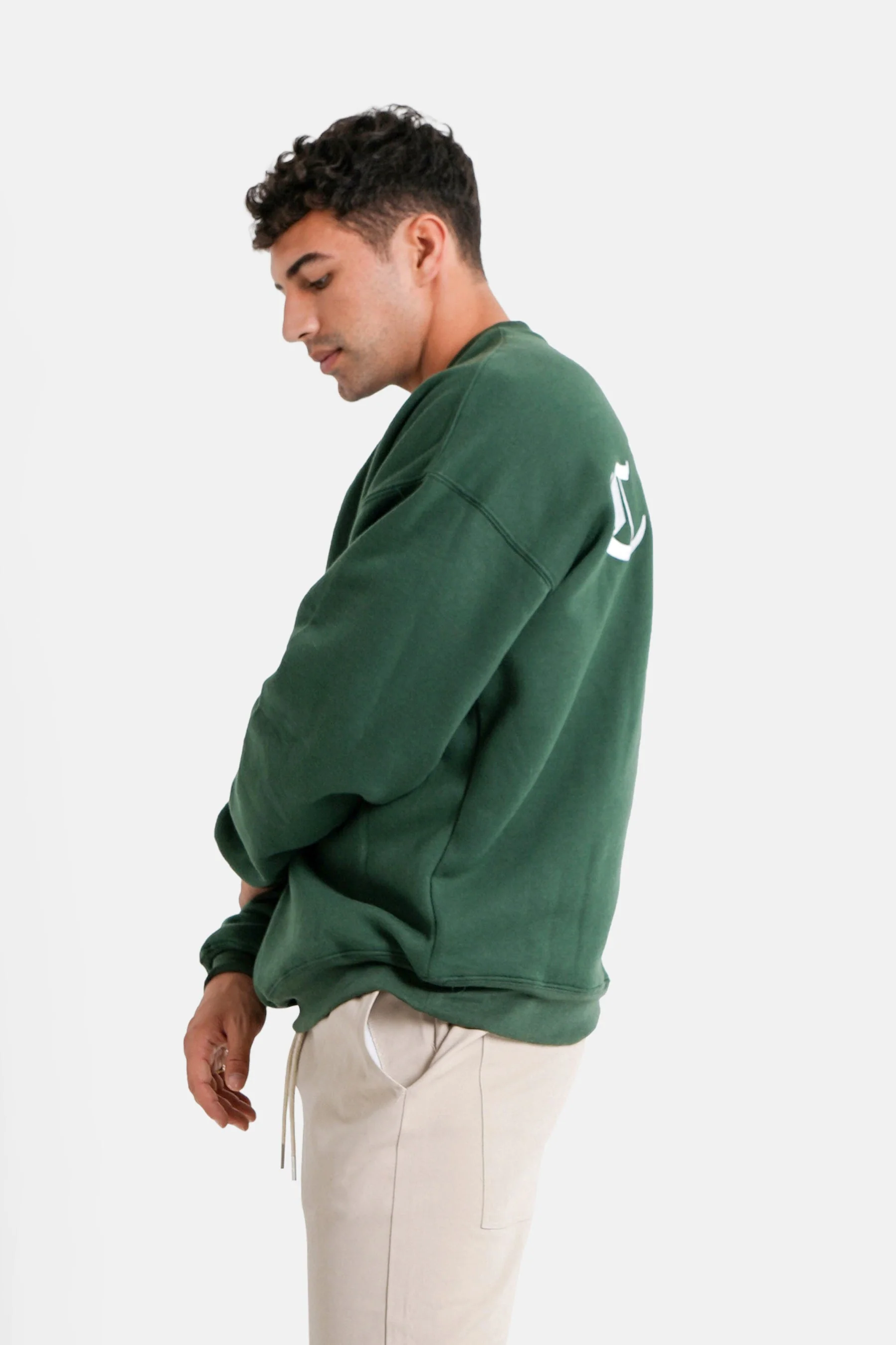 Sweatshirt broderies crew oversize Vert foncé - Image 4