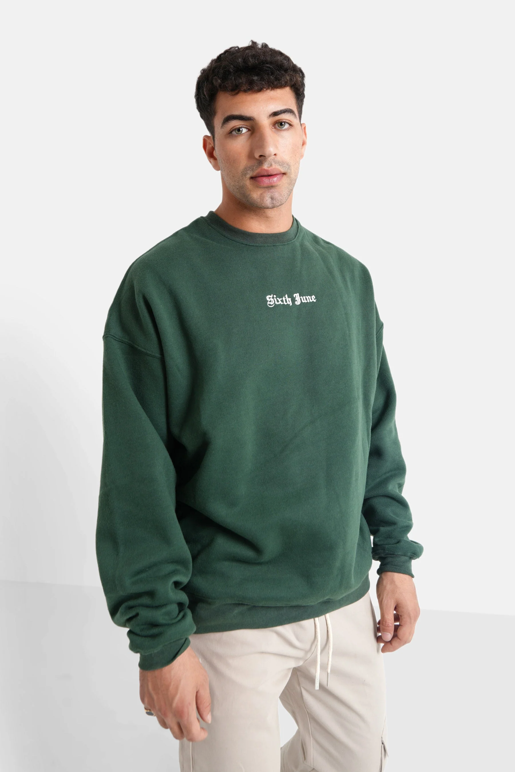 Sweatshirt broderies crew oversize Vert foncé - Image 5