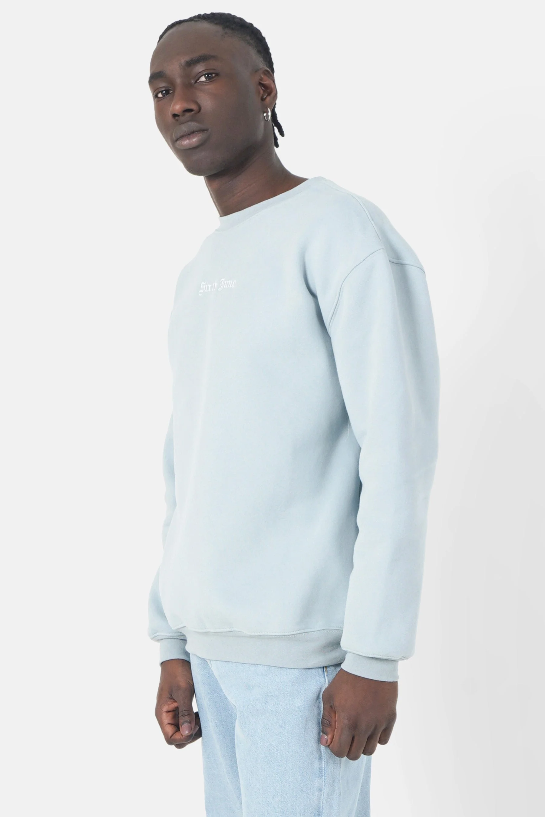 Sweatshirt broderies crew oversize Bleu clair - Image 3