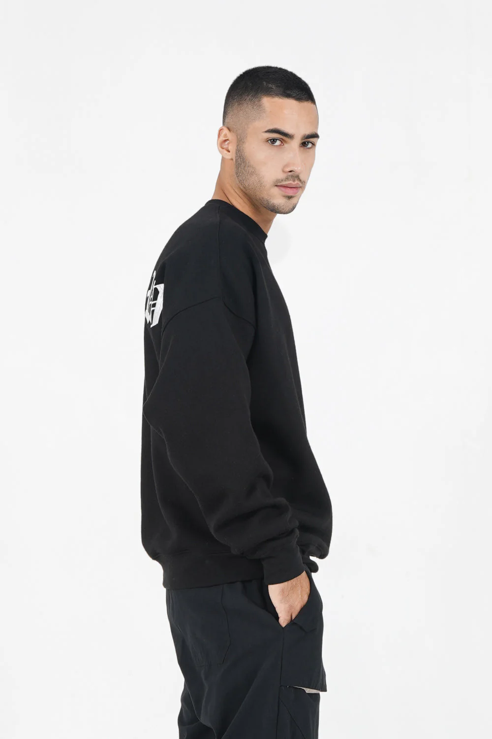 Sweatshirt broderies crew oversize Noir - Image 4