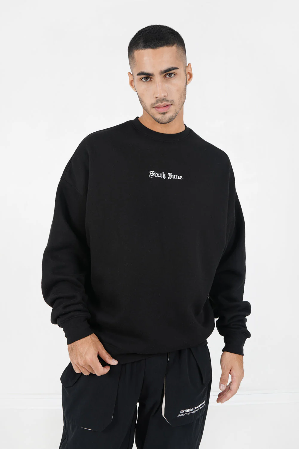 Sweatshirt broderies crew oversize Noir - Image 5