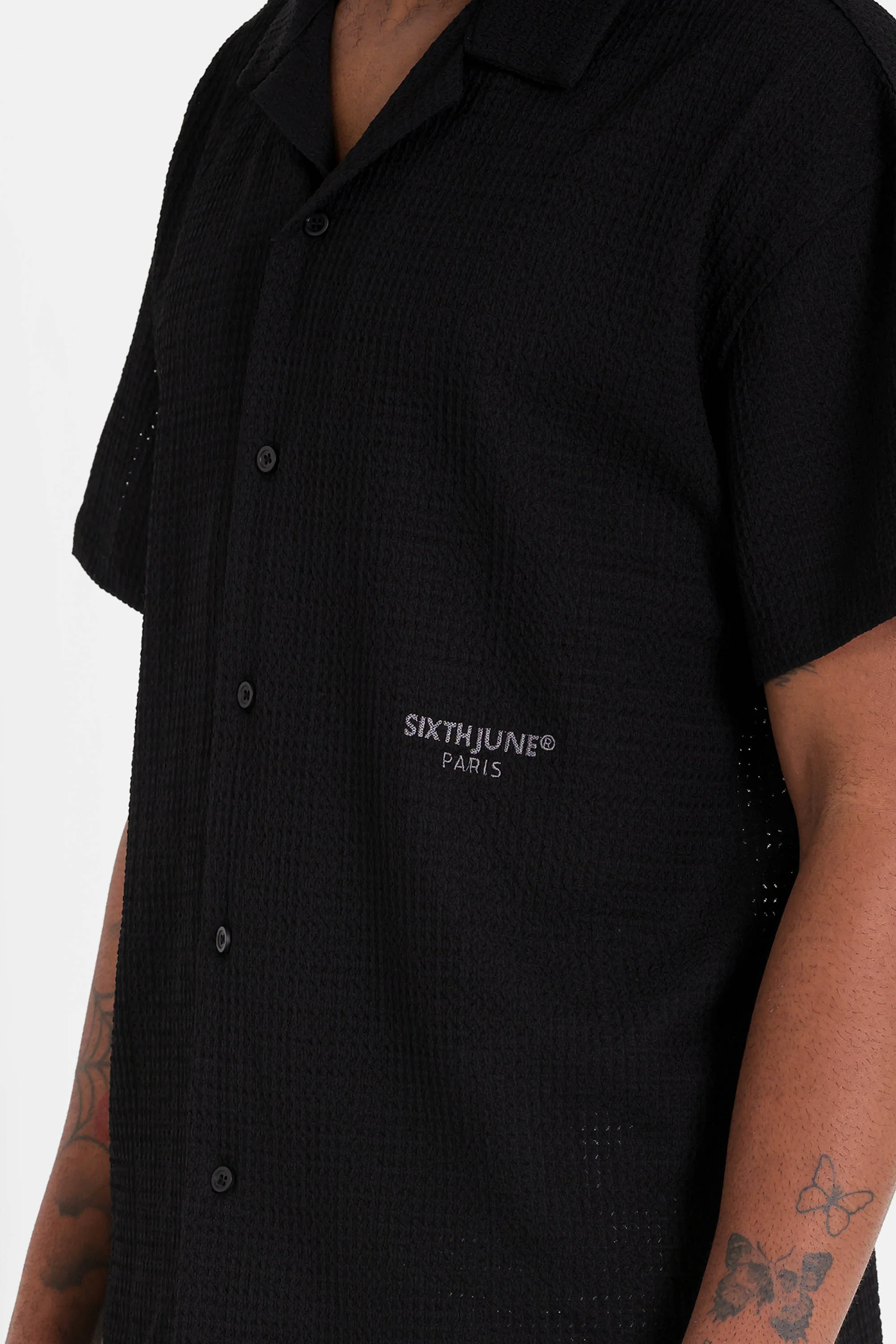 Chemise crochet broderie Noir - Image 3