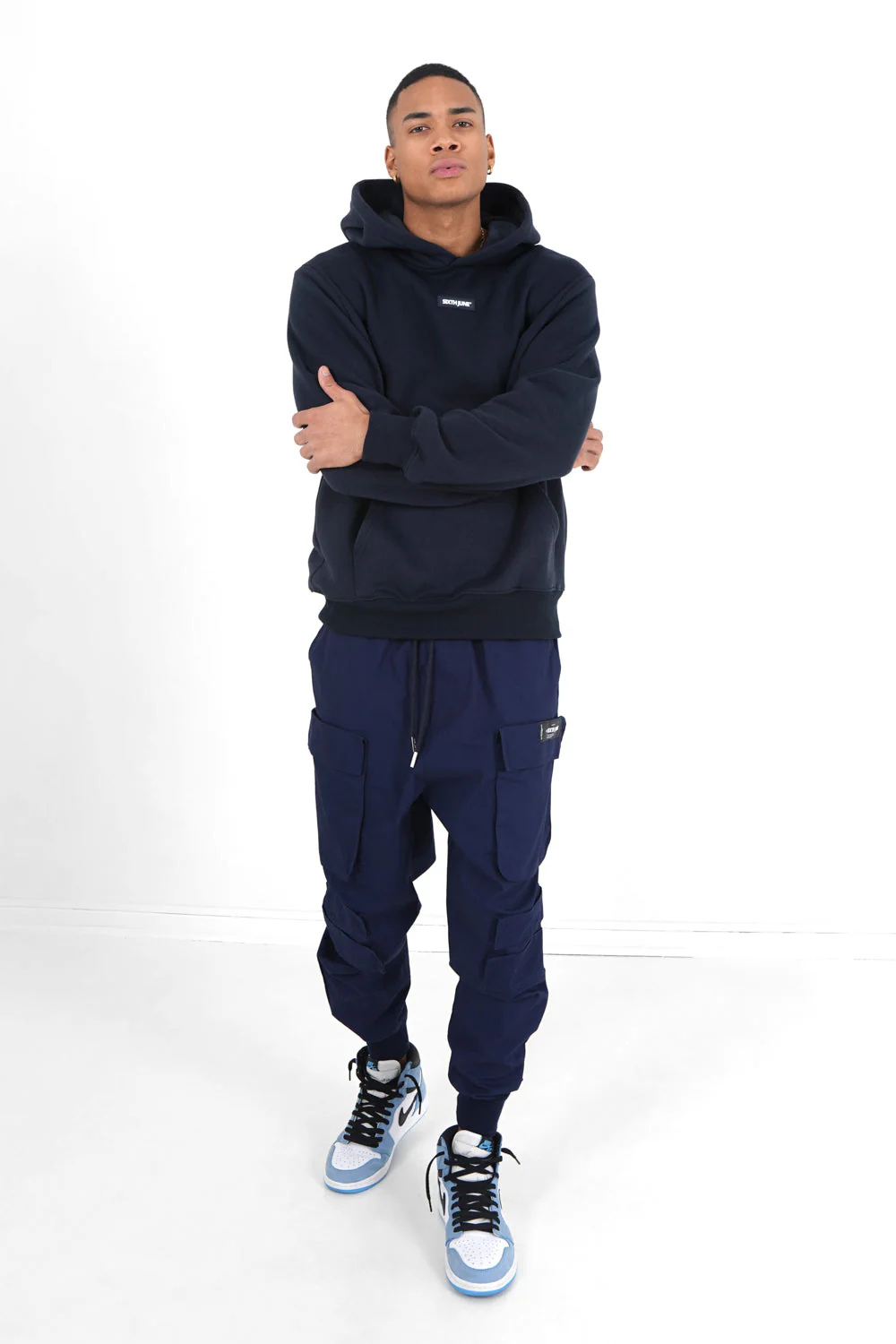 Sweatshirt capuche logo bouclette Bleu foncé - Image 2