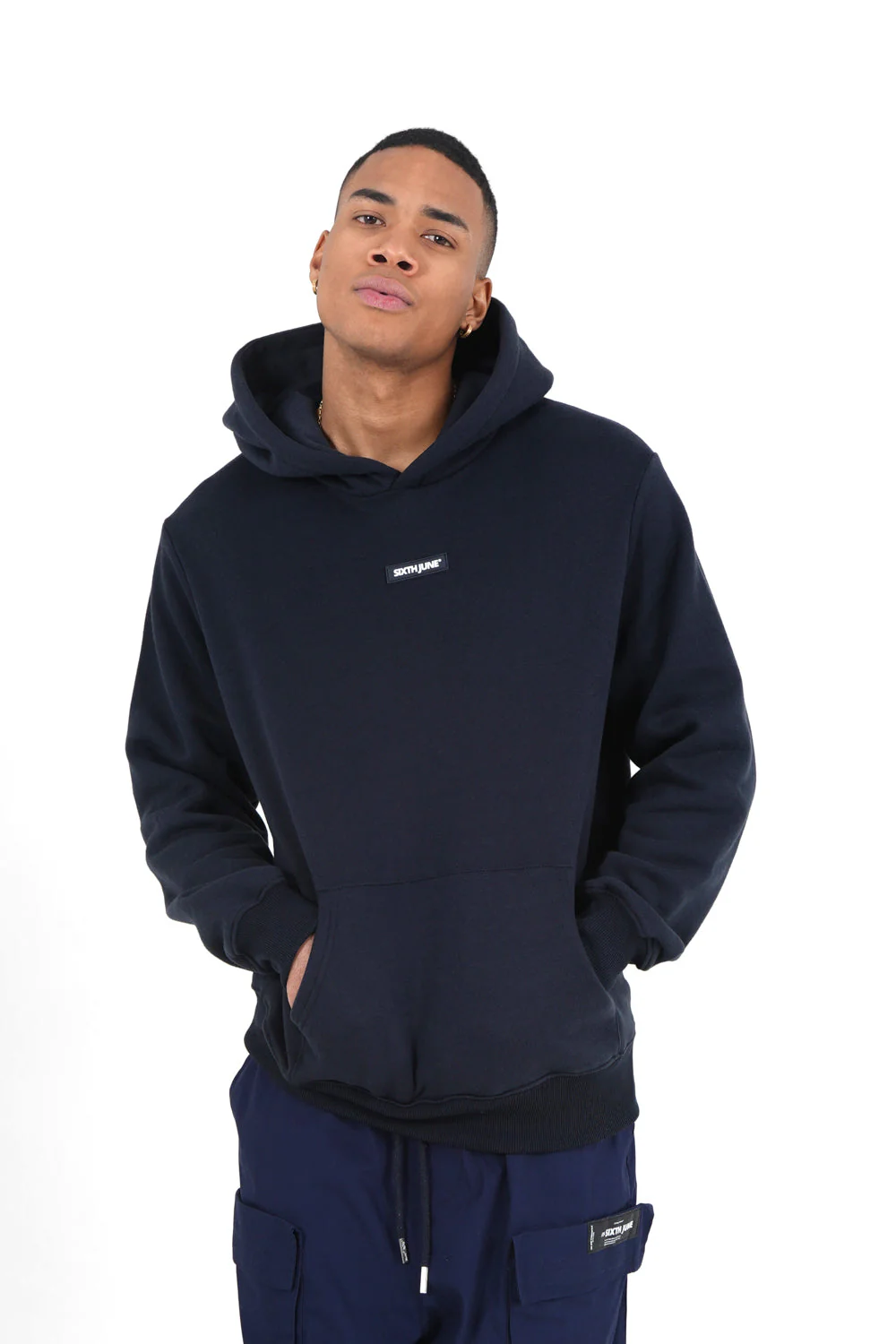 Sweatshirt capuche logo bouclette Bleu foncé - Image 5