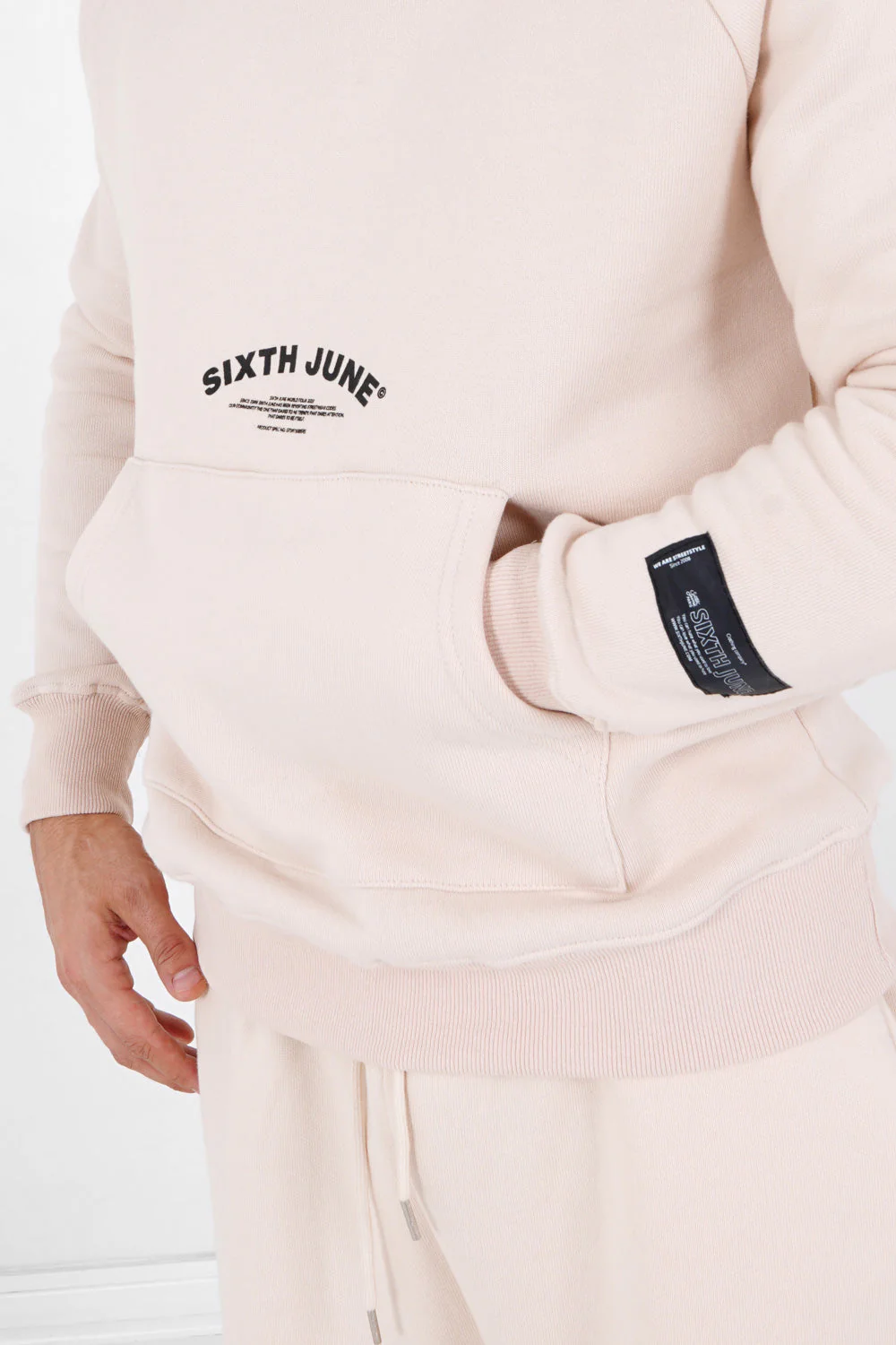 Sweat capuche logo incurvé Beige - Image 3