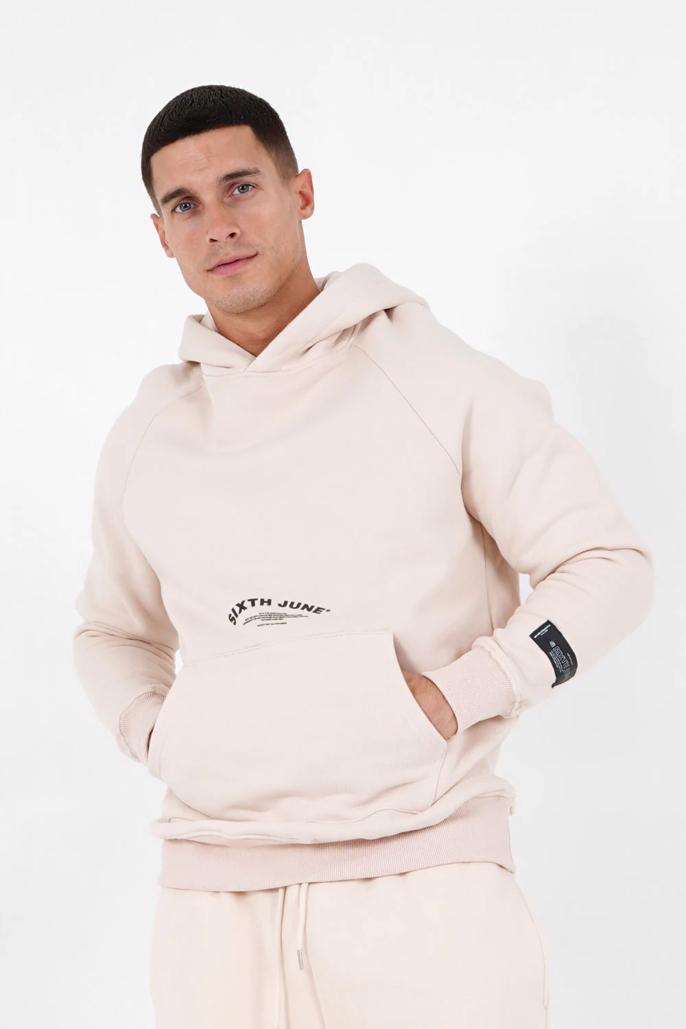 Sweat capuche logo incurvé Beige - Image 5