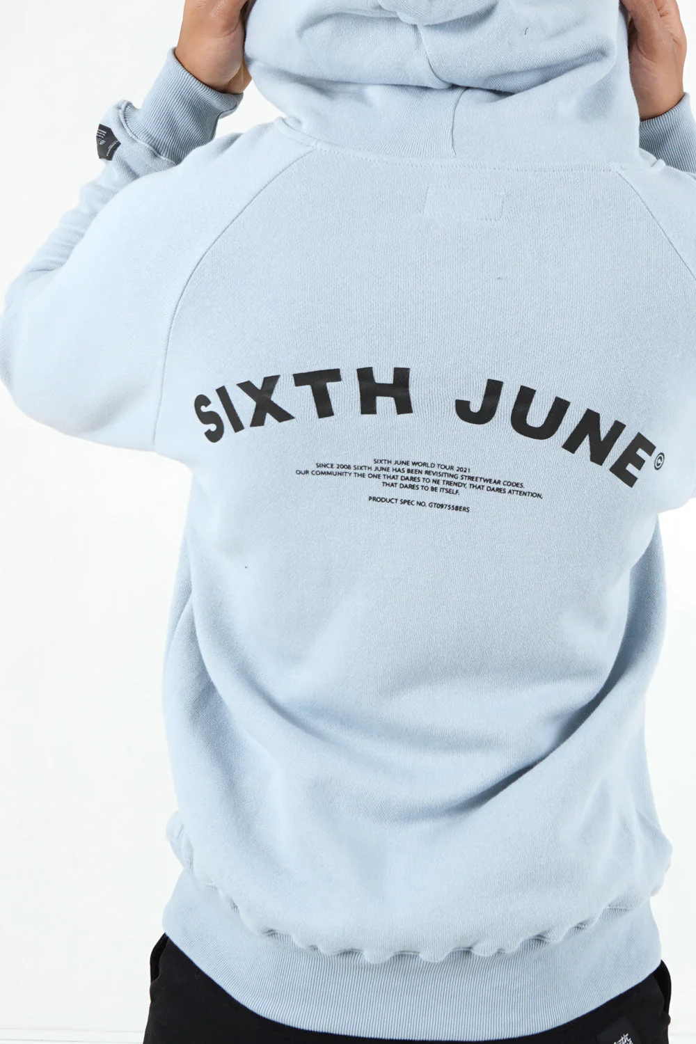 Sweat capuche logo incurvé Bleu clair - Image 3