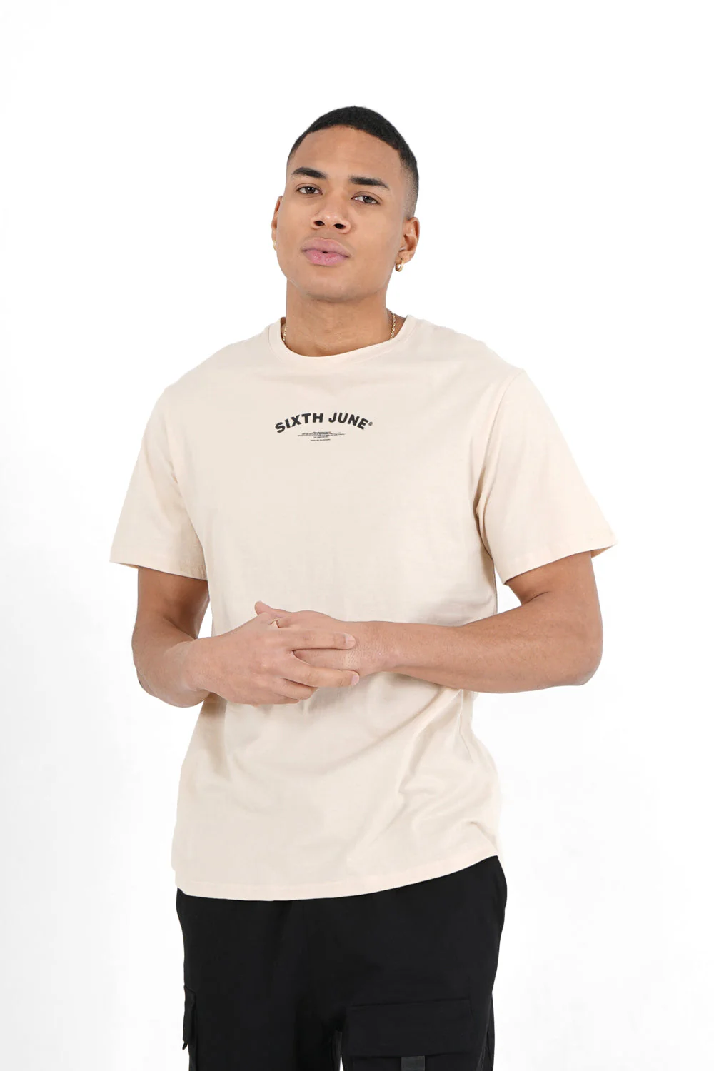 T-shirt logo incurvé avant arrière Beige - Image 5