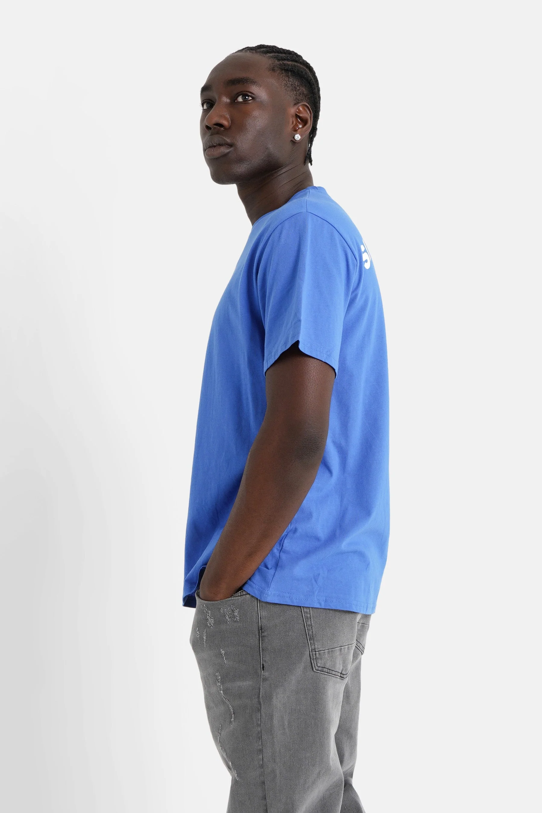 T-shirt logo incurvé avant arrière Bleu foncé - Image 4