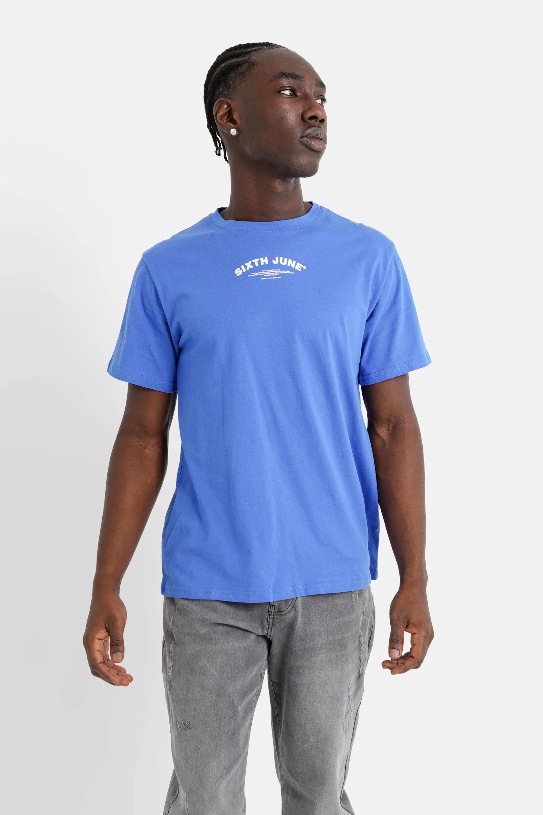 T-shirt logo incurvé avant arrière Bleu foncé - Image 5