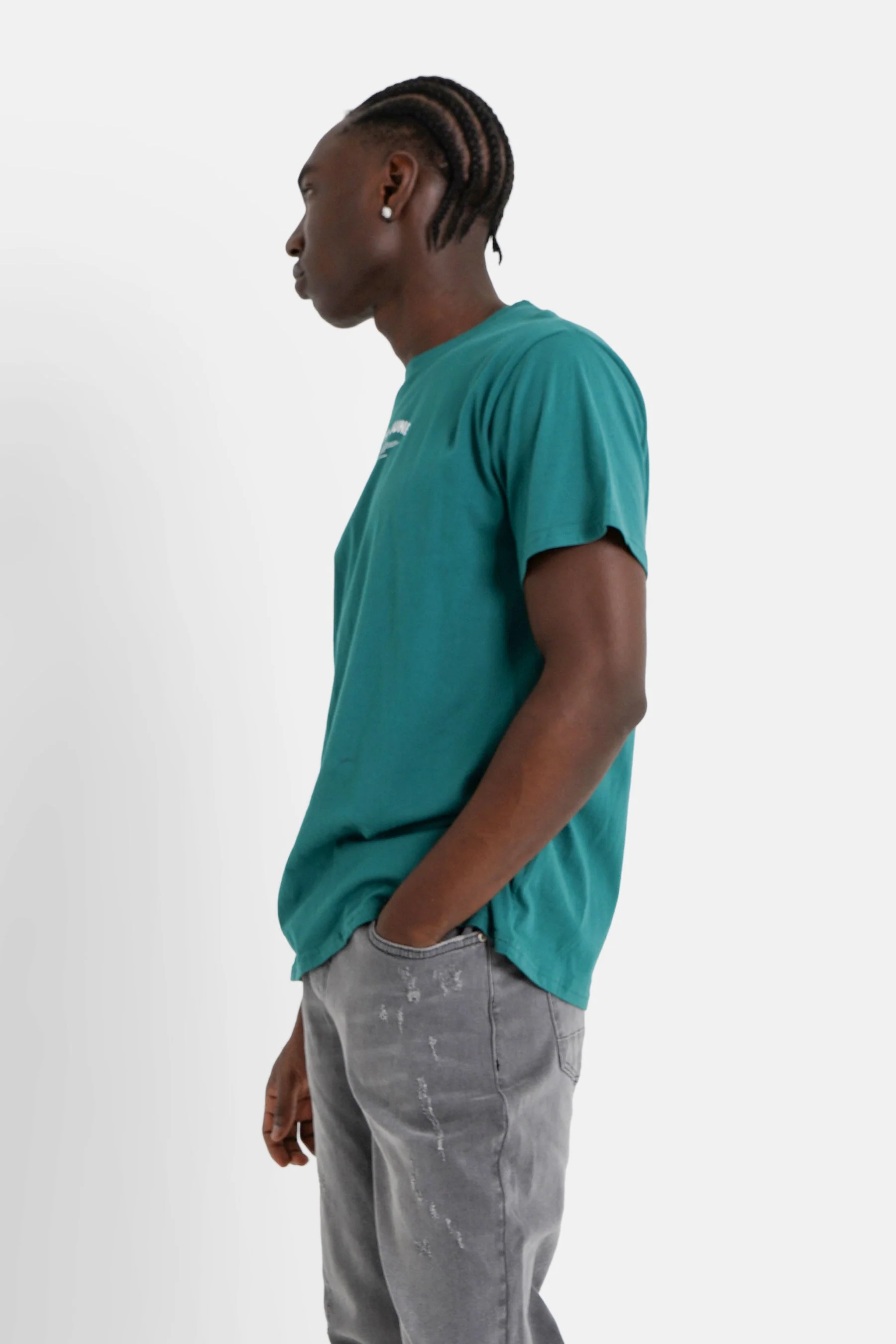 T-shirt logo incurvé avant arrière Vert foncé - Image 4