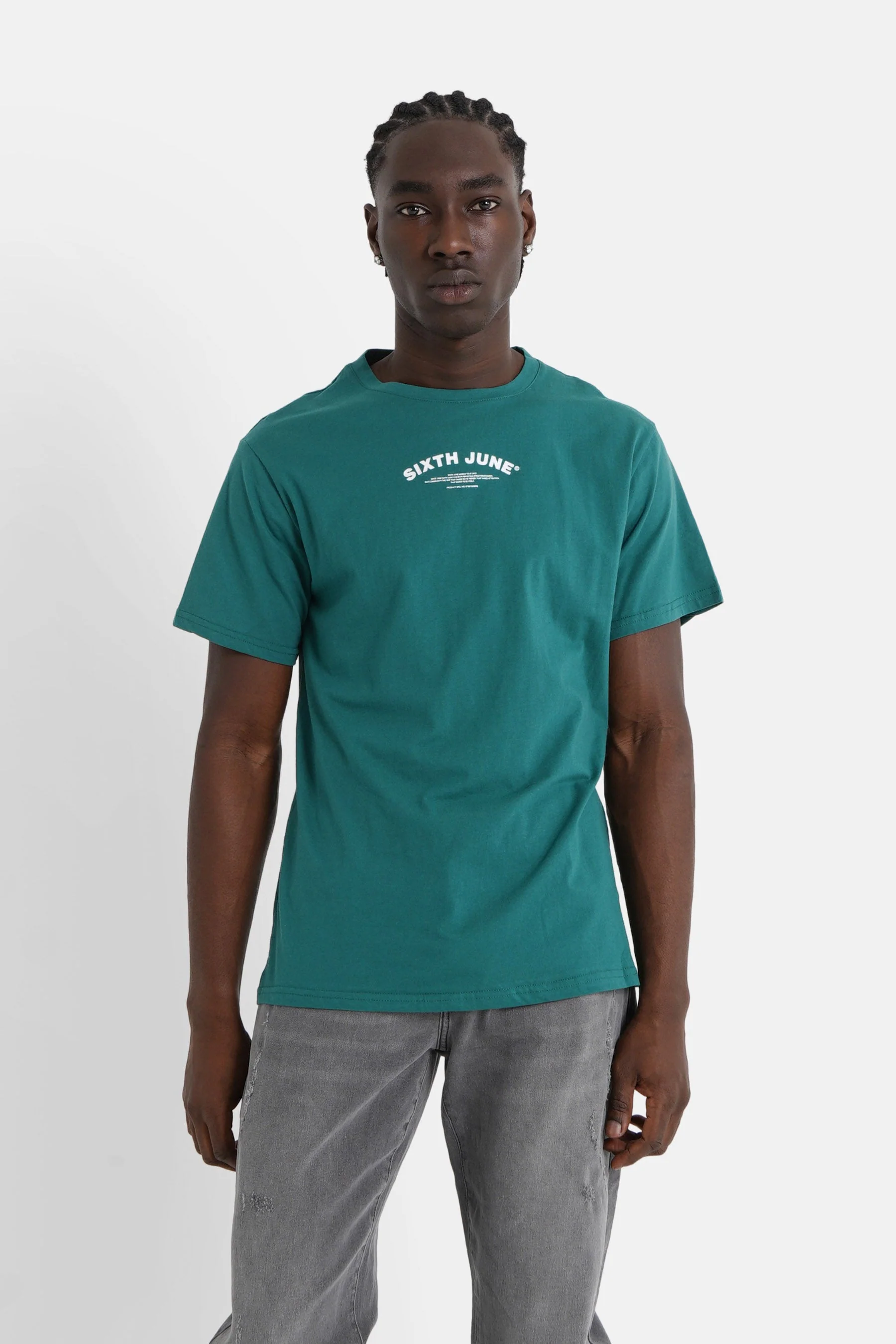 T-shirt logo incurvé avant arrière Vert foncé - Image 5