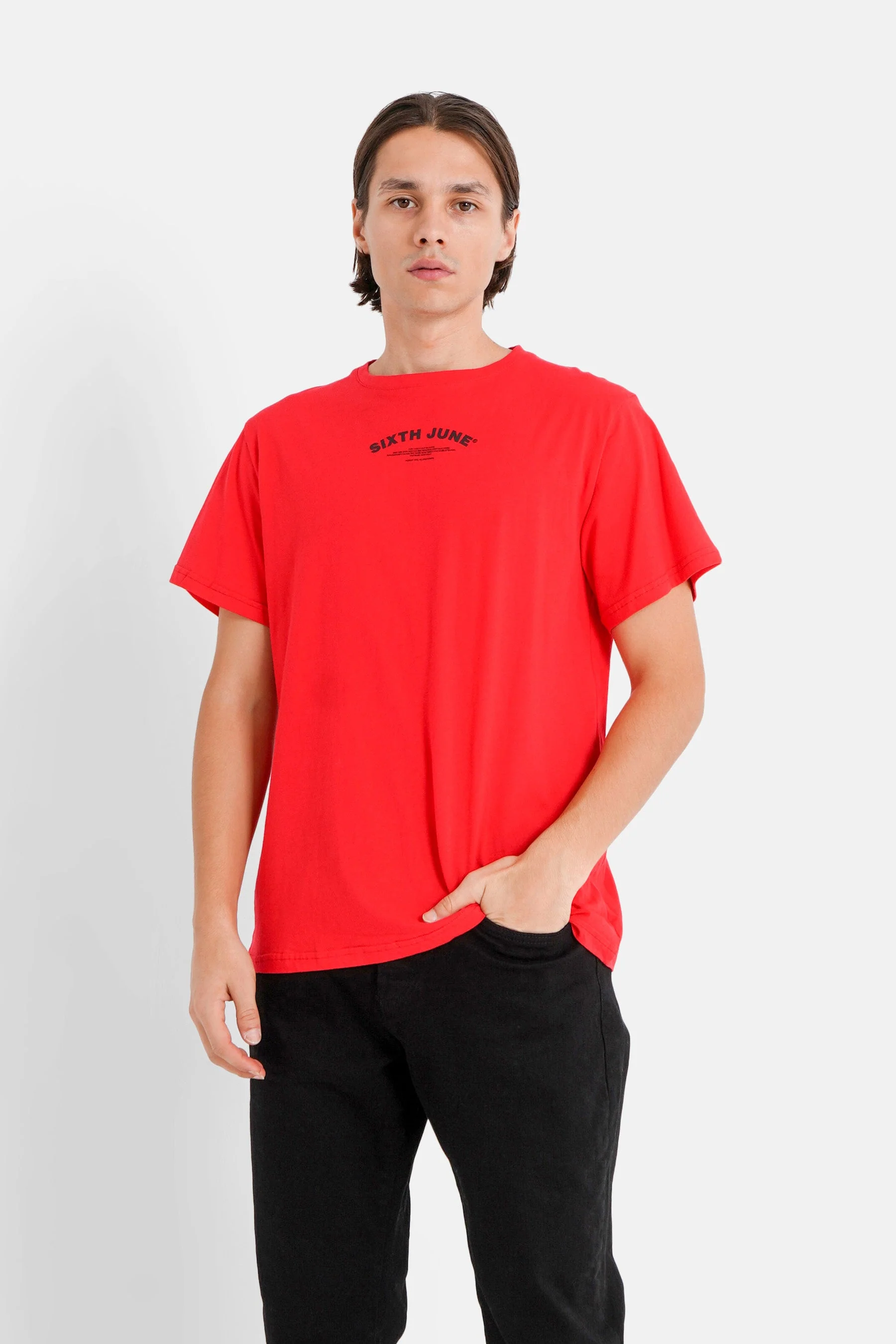 T-shirt logo incurvé avant arrière Rouge - Image 5