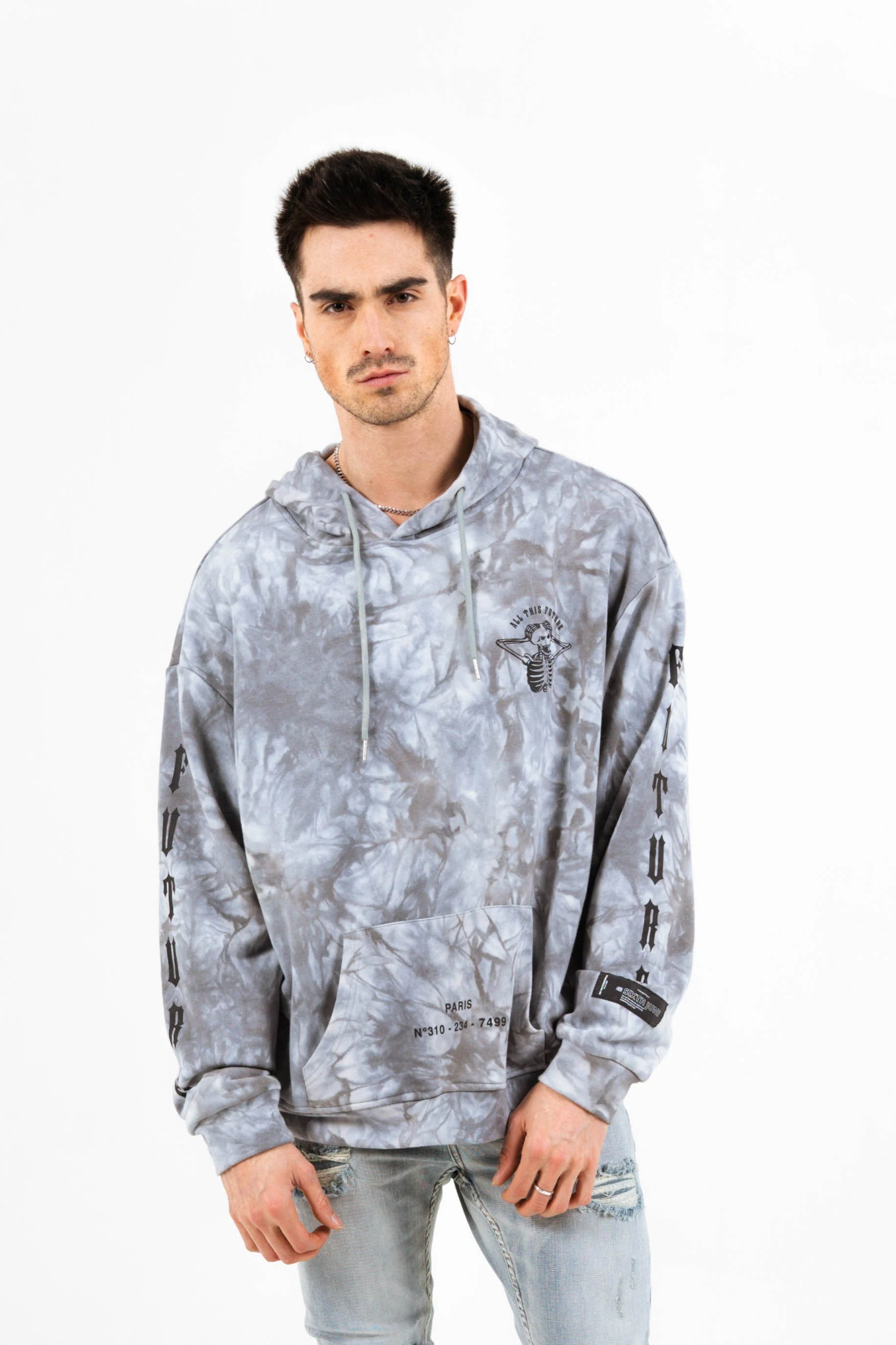 Sweat capuche global perspective tie dye gris foncé - Image 5