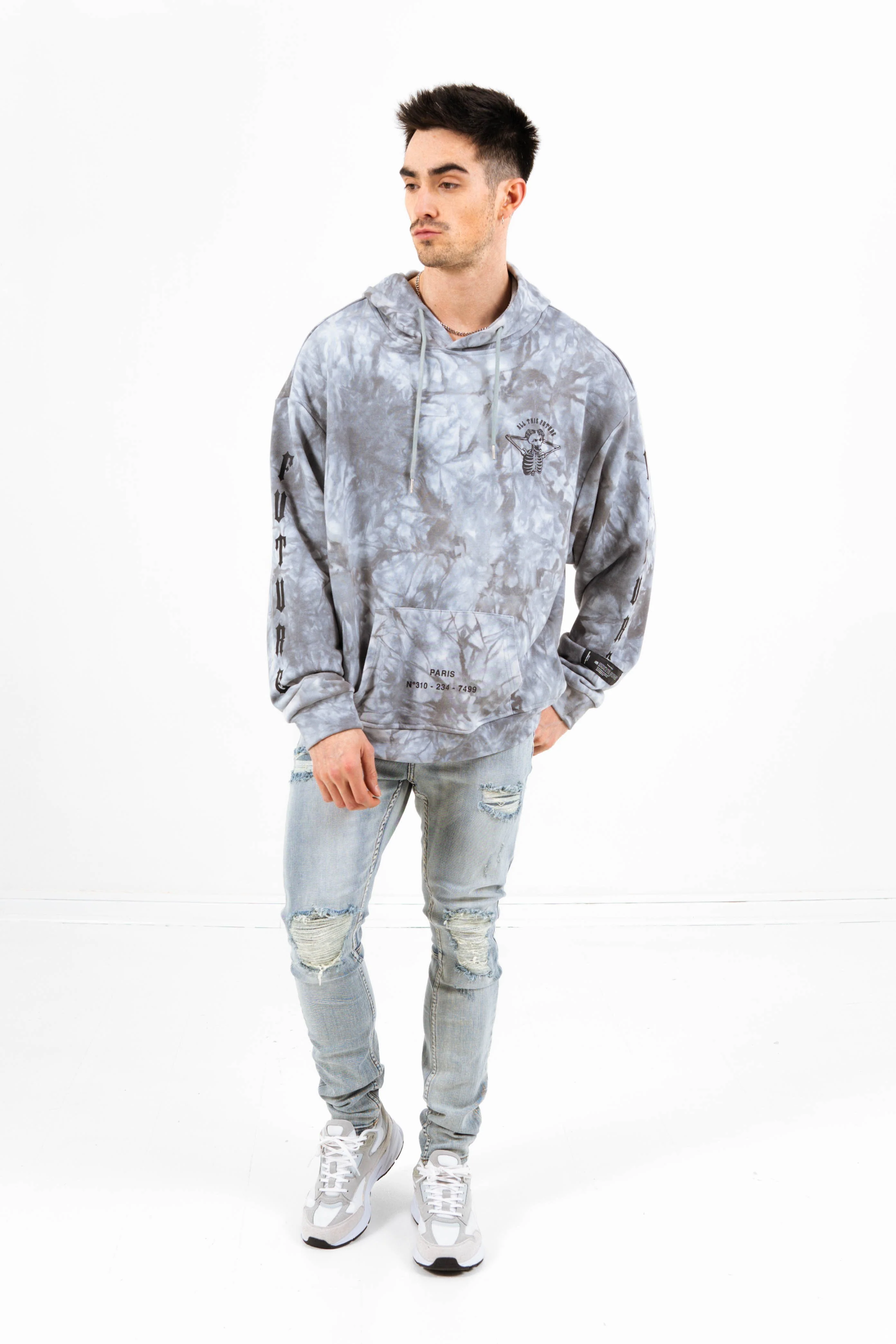 Sweat capuche global perspective tie dye gris foncé - Image 6