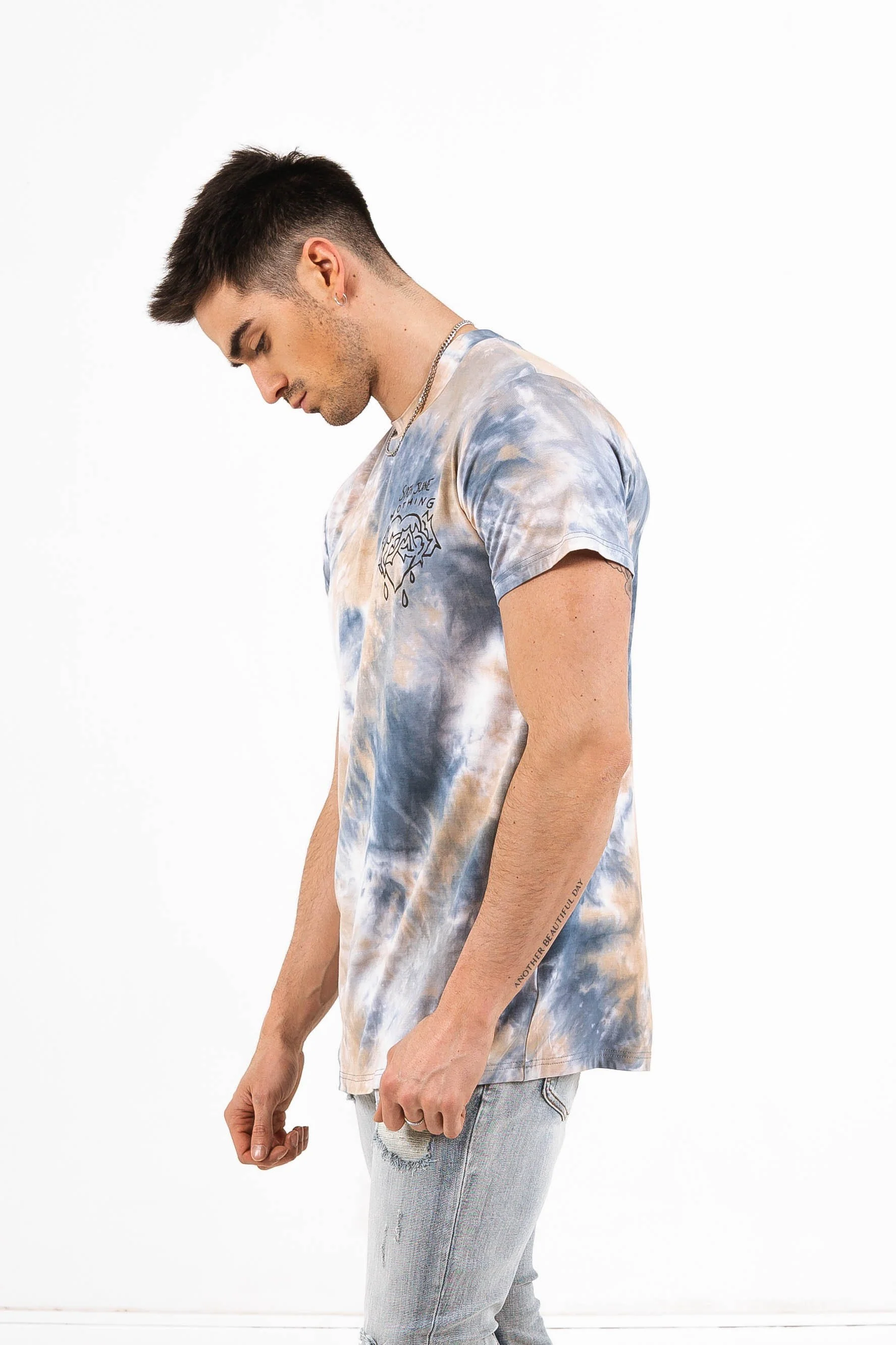 T-shirt tie dye nothing bleu beige - Image 3