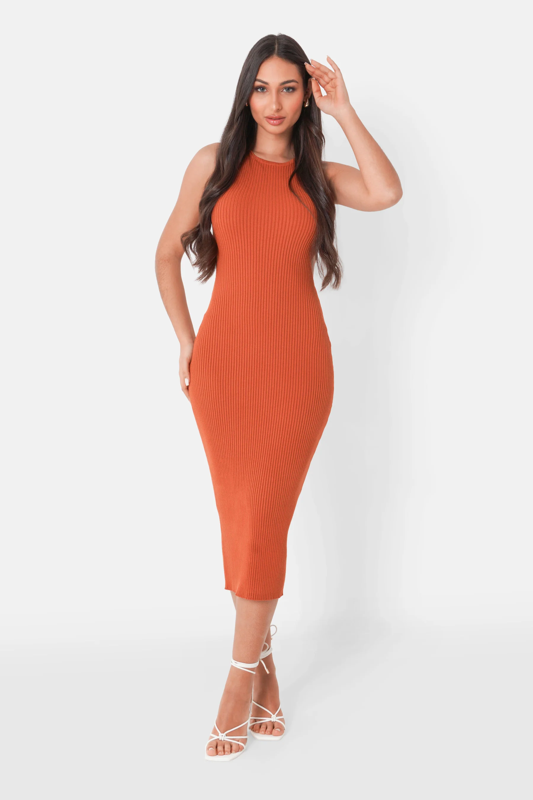 Robe maille ouverture Orange foncé - Image 2